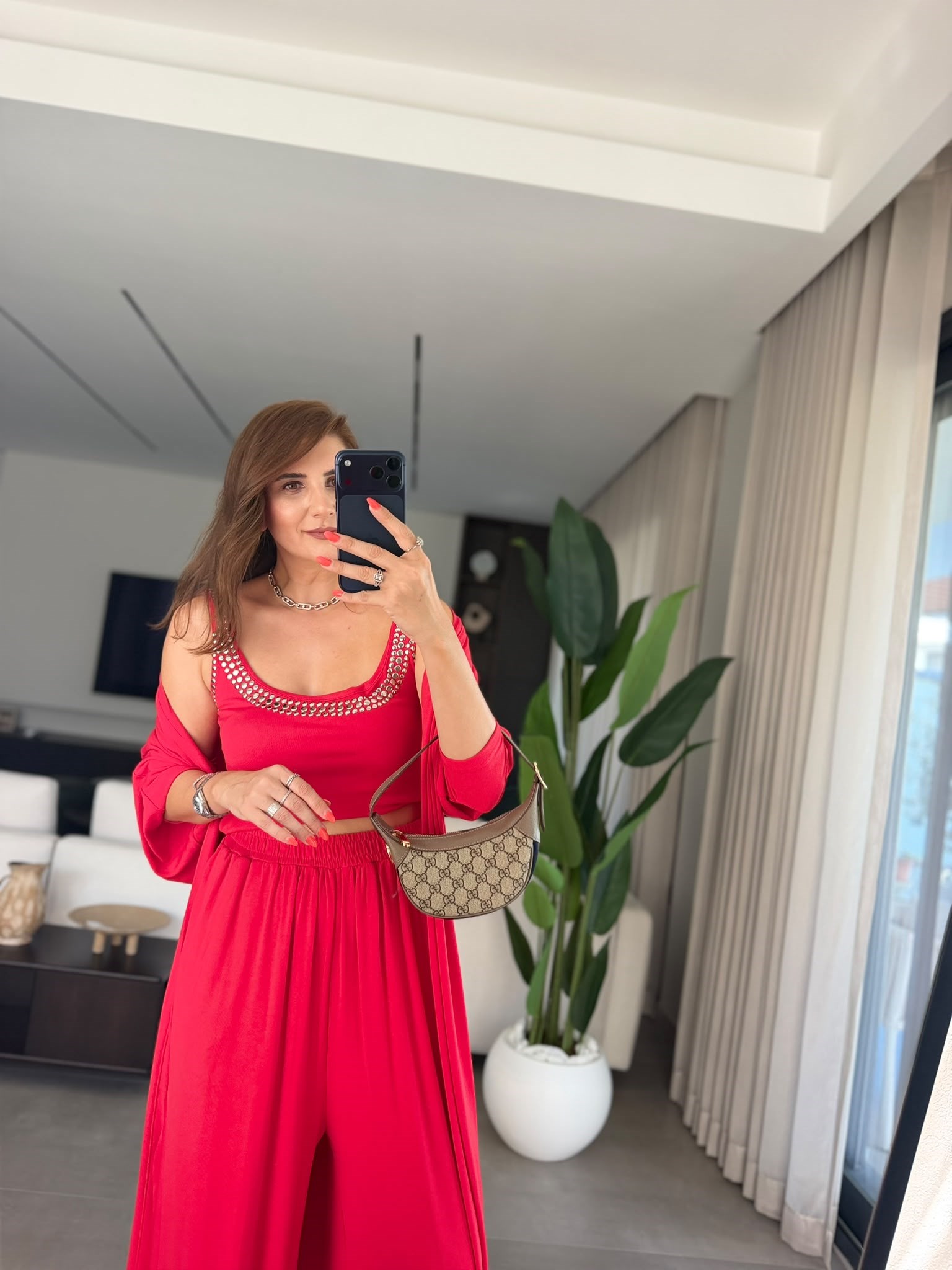 Kırmızı Elegance Hırkalı Üçlü Takım