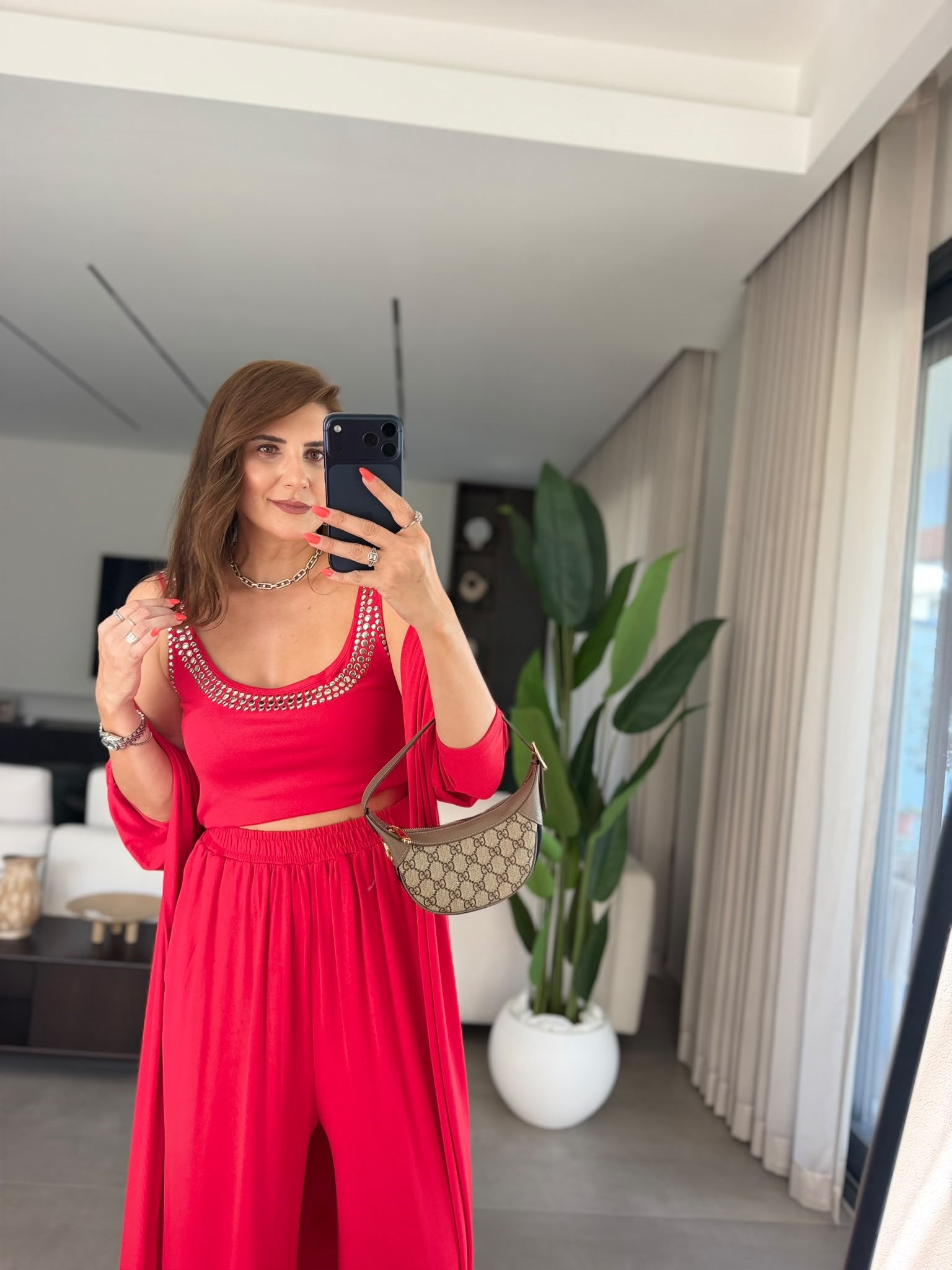 Kırmızı Elegance Hırkalı Üçlü Takım