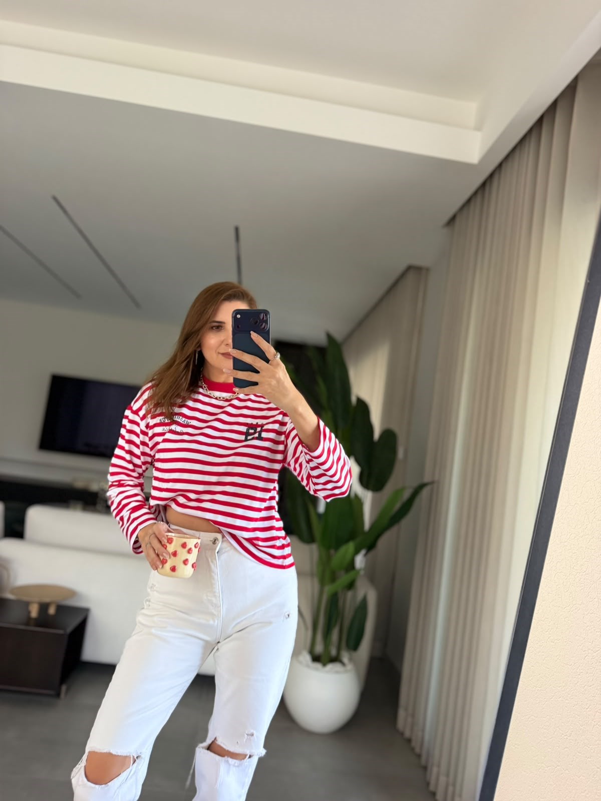 Kırmızı Elena Çizgili Sweatshırt