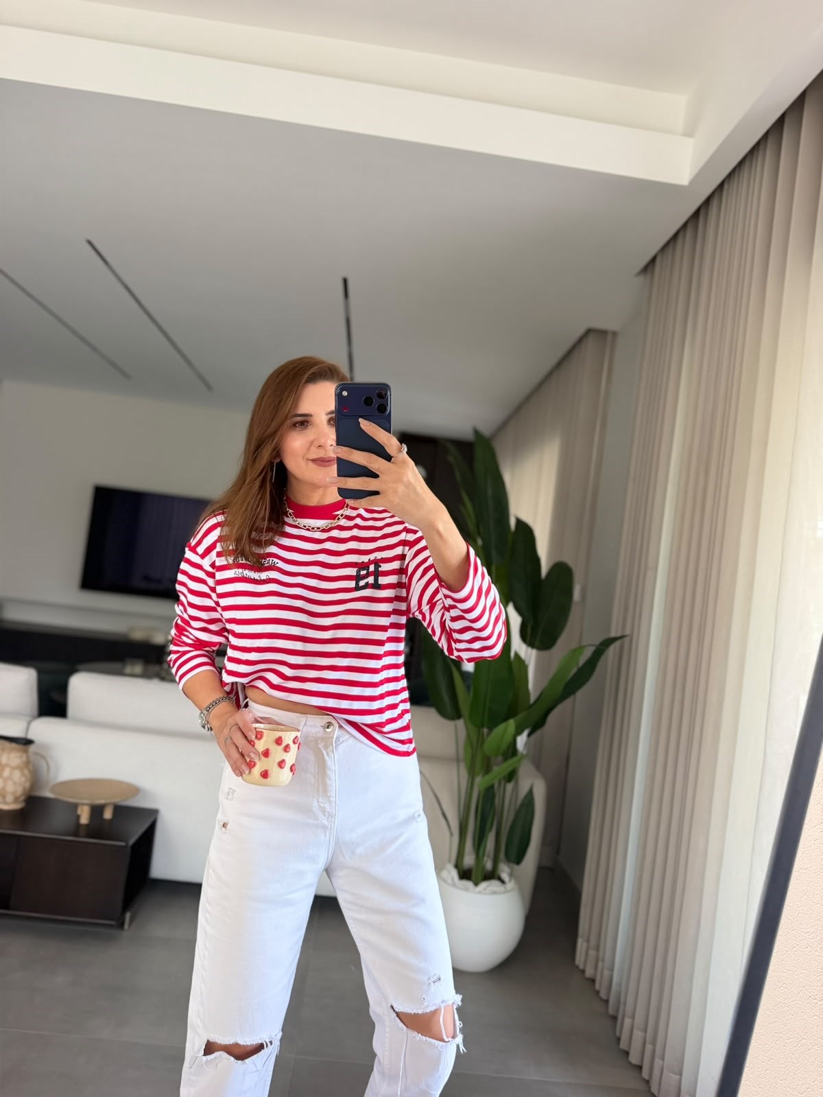 Kırmızı Elena Çizgili Sweatshırt