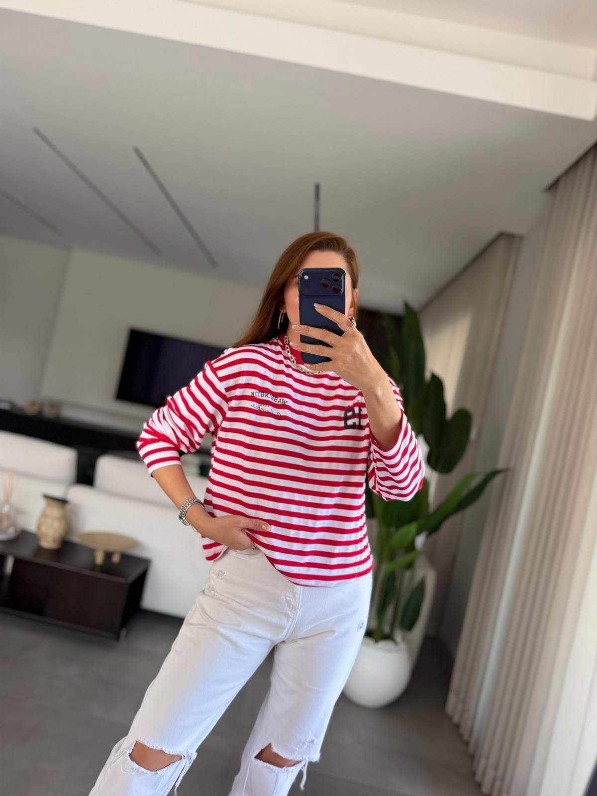 Kırmızı Elena Çizgili Sweatshırt