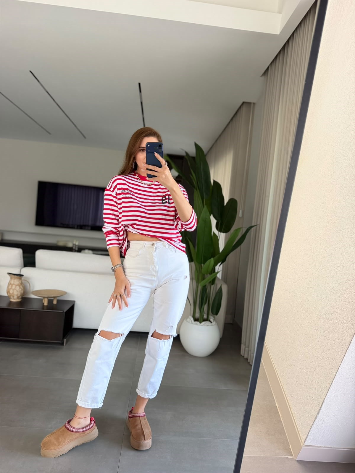 Kırmızı Elena Çizgili Sweatshırt