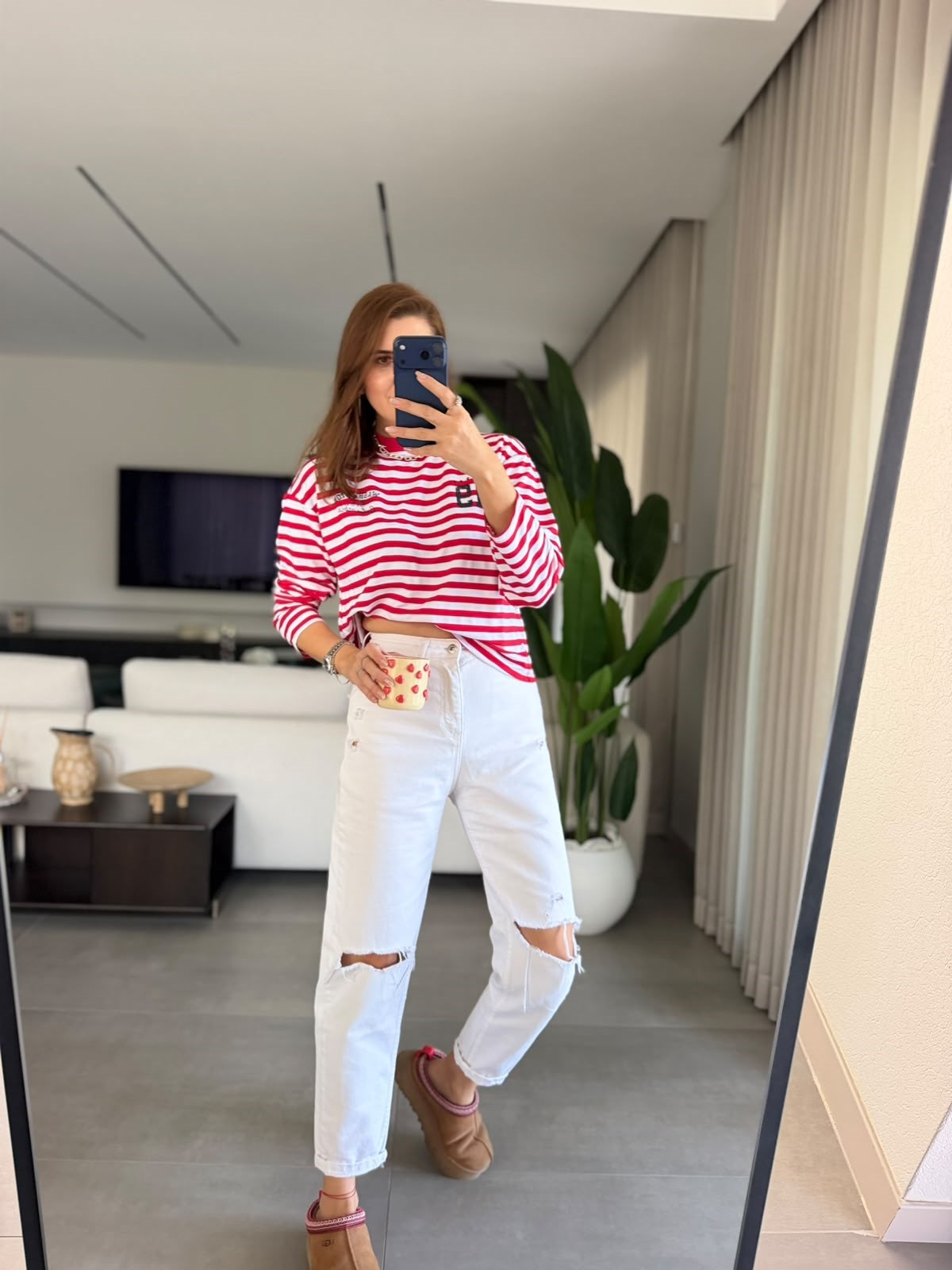 Kırmızı Elena Çizgili Sweatshırt