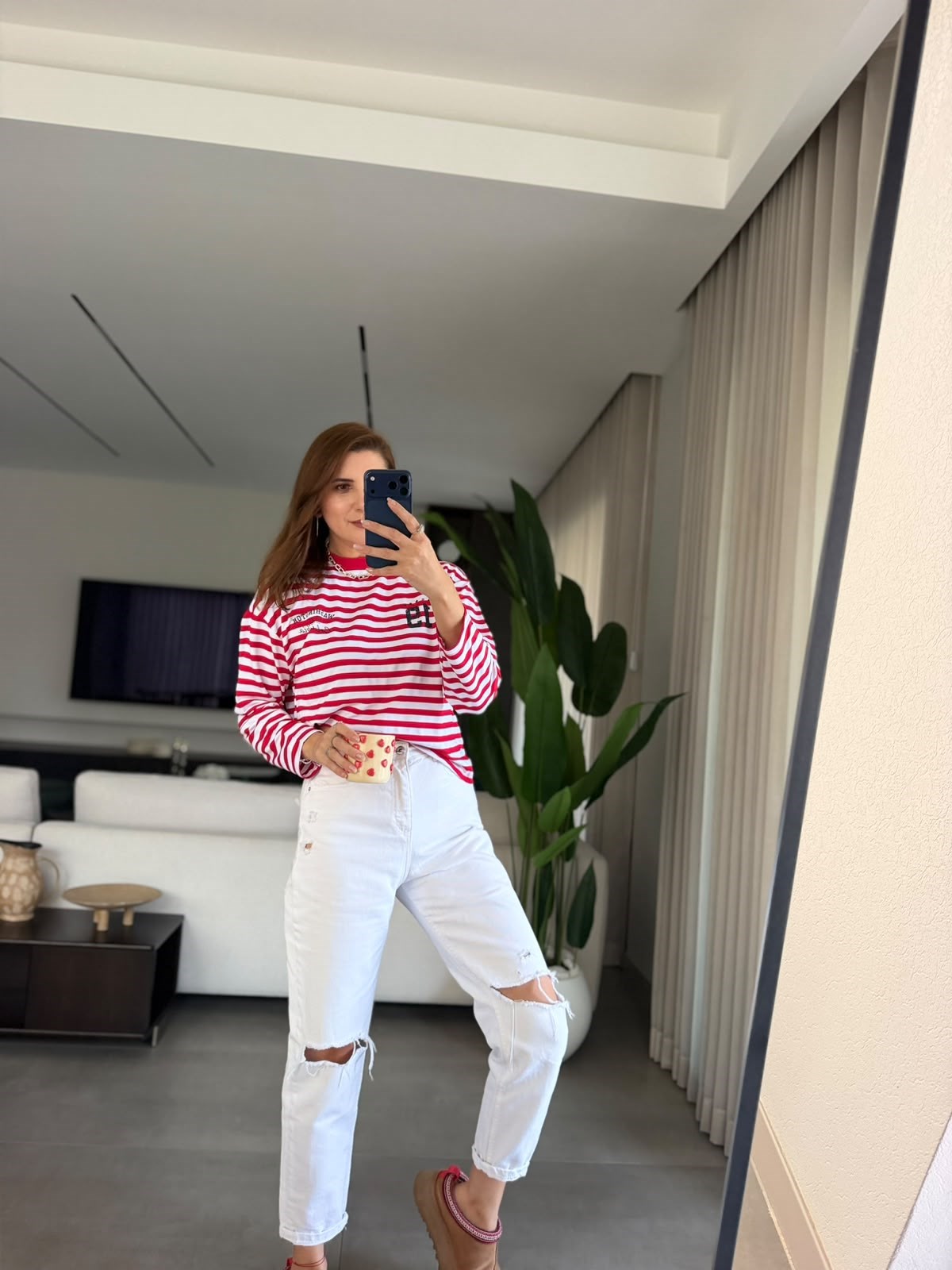 Kırmızı Elena Çizgili Sweatshırt