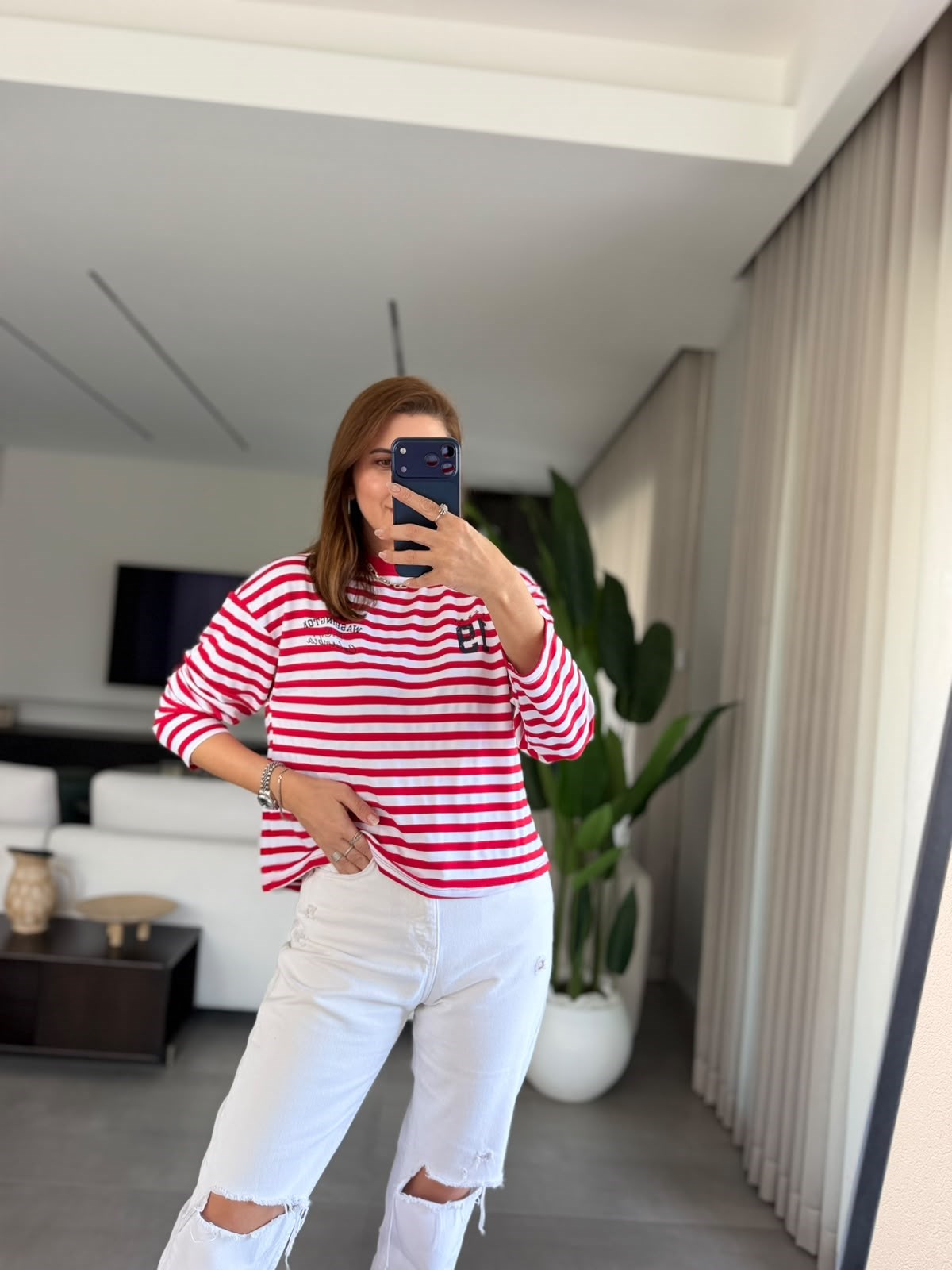 Kırmızı Elena Çizgili Sweatshırt