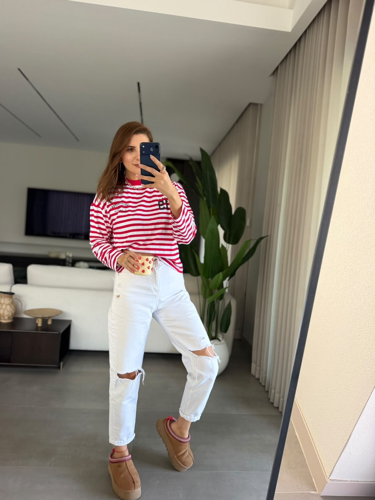 Kırmızı Elena Çizgili Sweatshırt