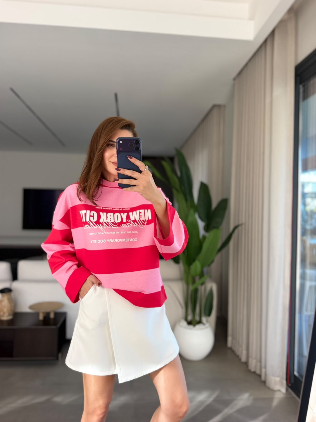 Kırmızı NY Cıty Baskılı Sweatshırt