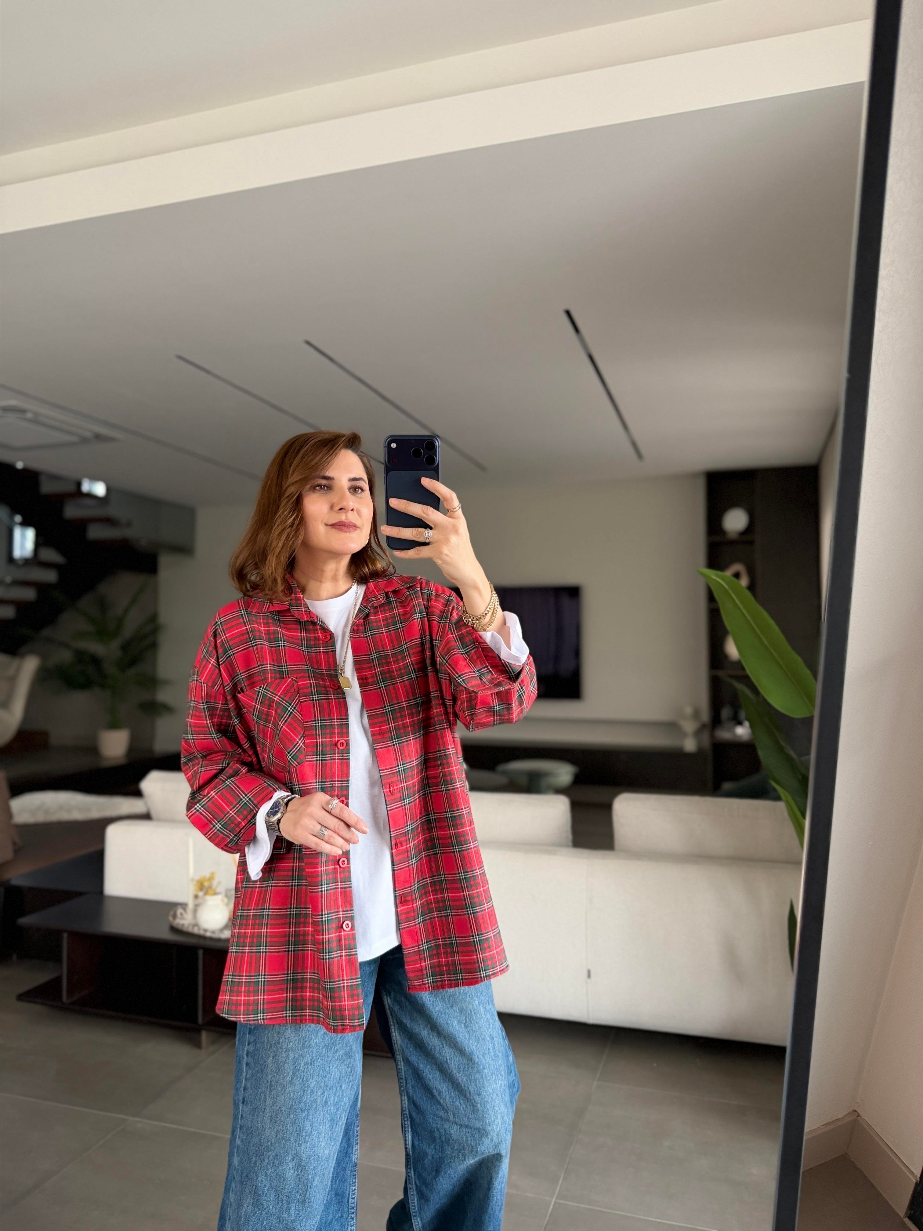 Kırmızı Oversize Ekoseli Gömlek