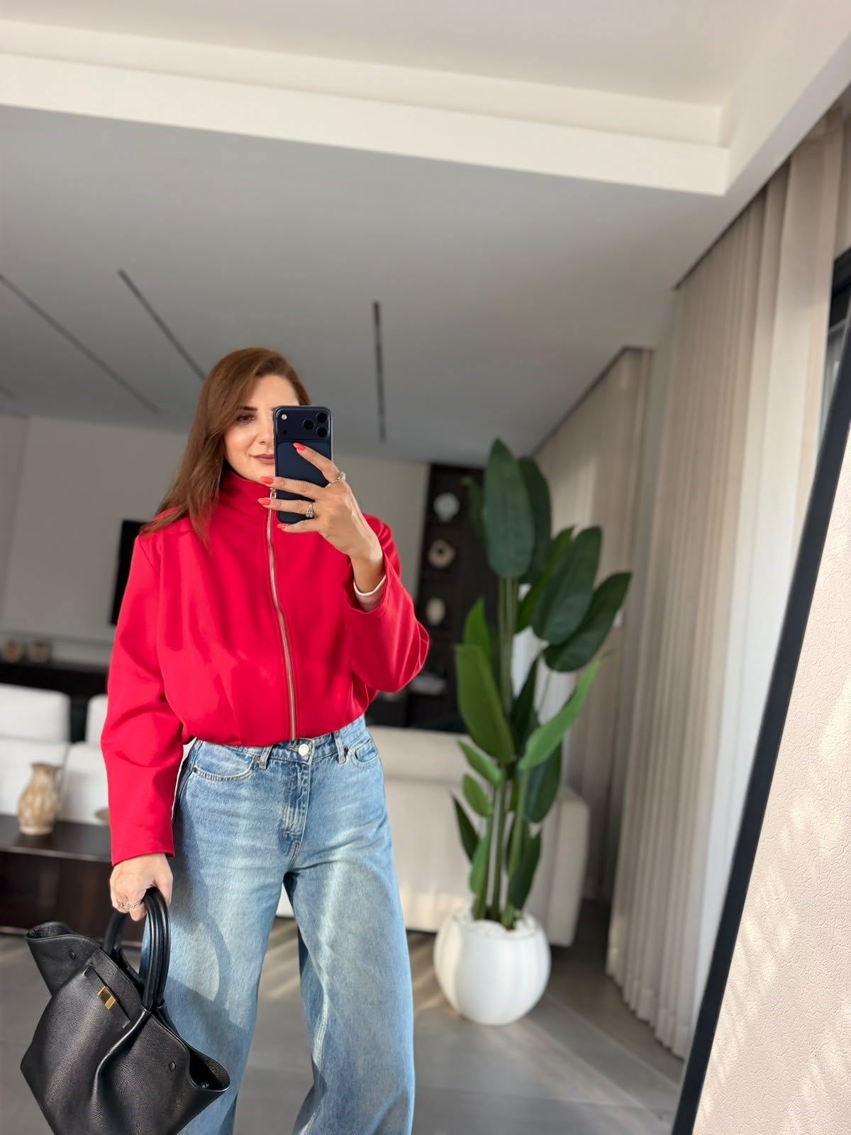 Kırmızı Ruby Astarlı Fermuarlı Ceket