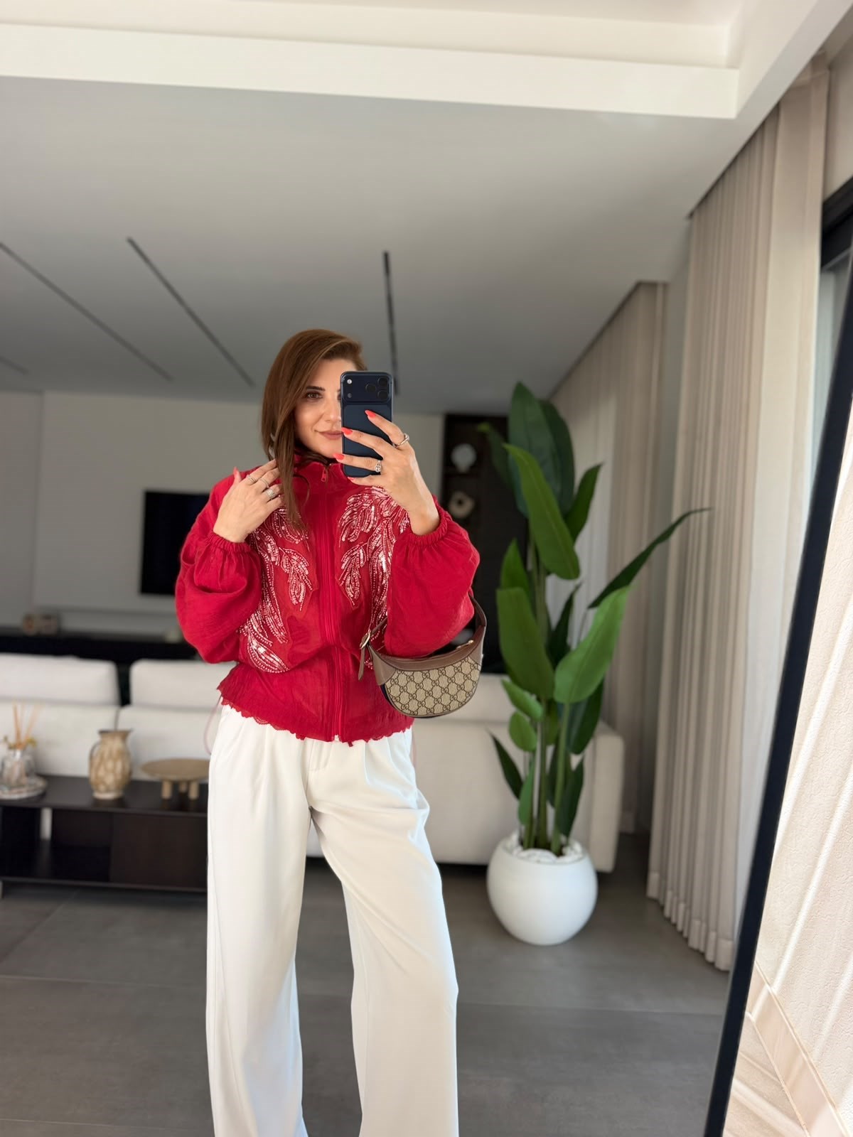 Kırmızı Shine Dik Yaka Ceket