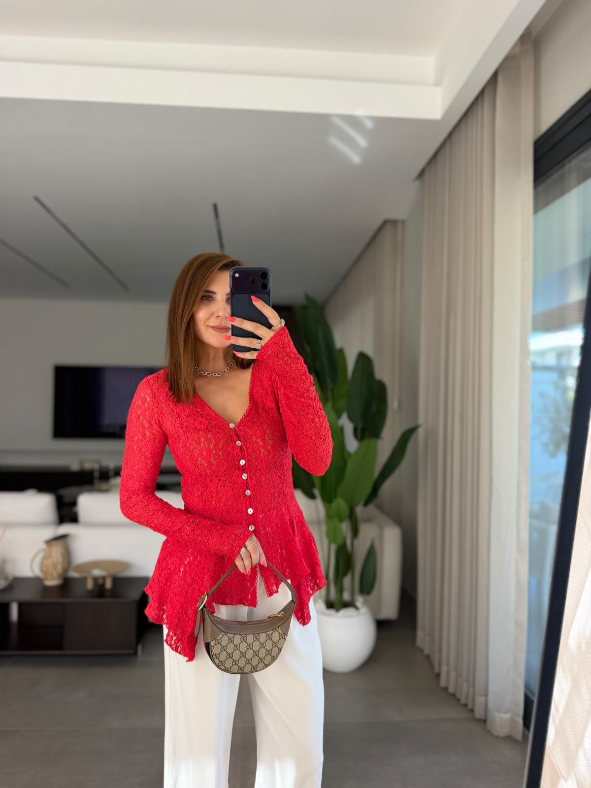 Kırmızı  Violetta Dantel Peplum Hırka