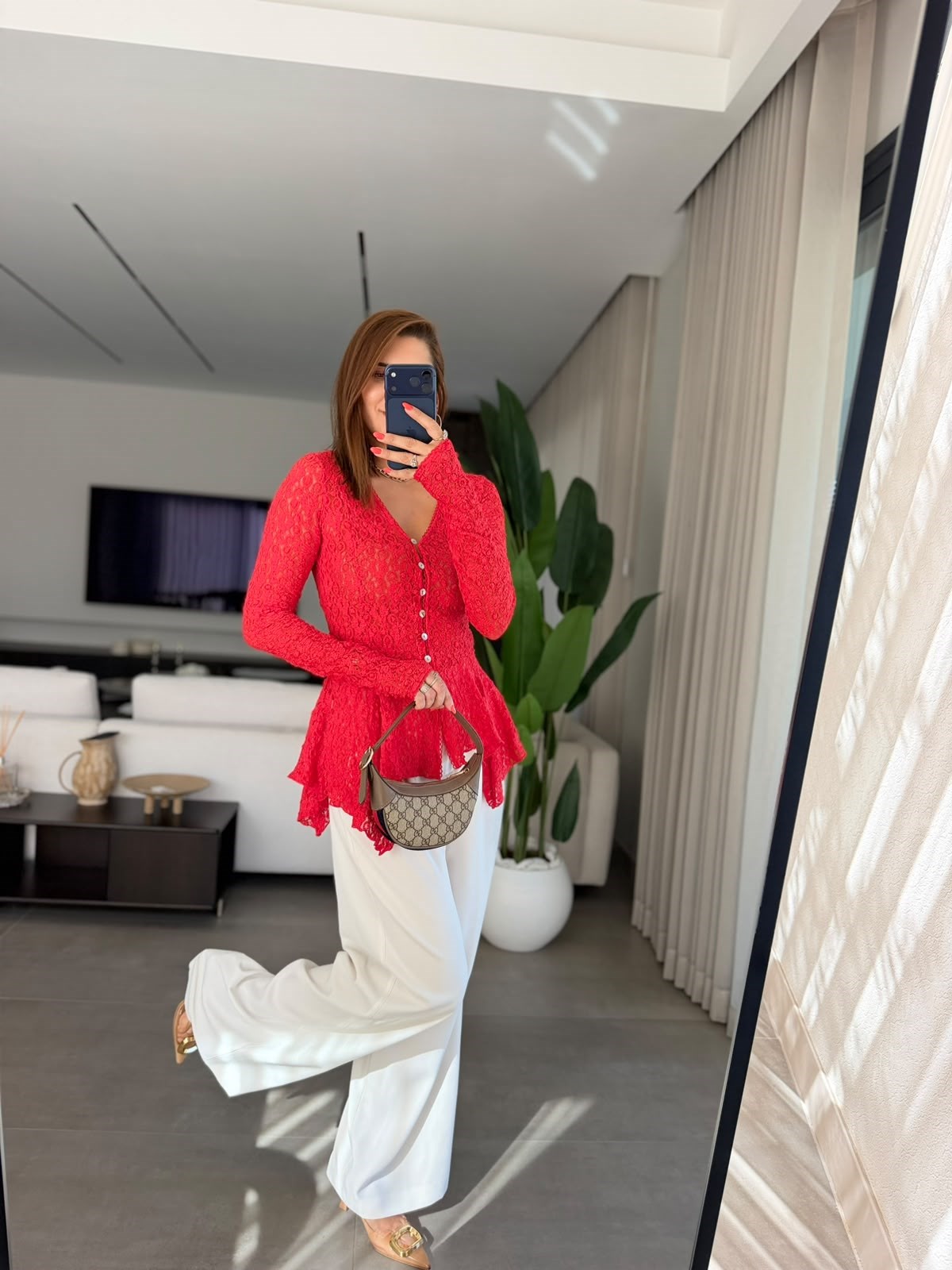 Kırmızı  Violetta Dantel Peplum Hırka