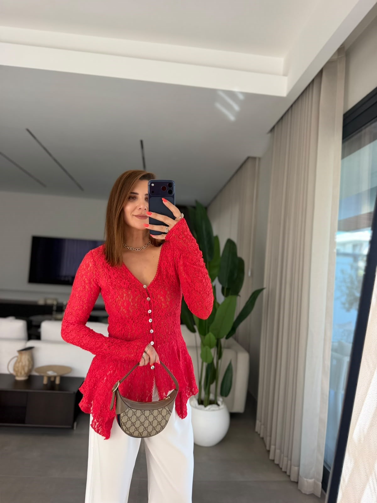 Kırmızı  Violetta Dantel Peplum Hırka