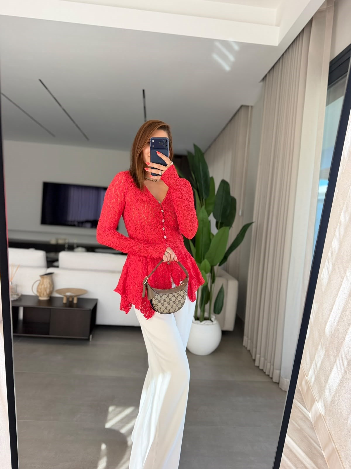 Kırmızı  Violetta Dantel Peplum Hırka