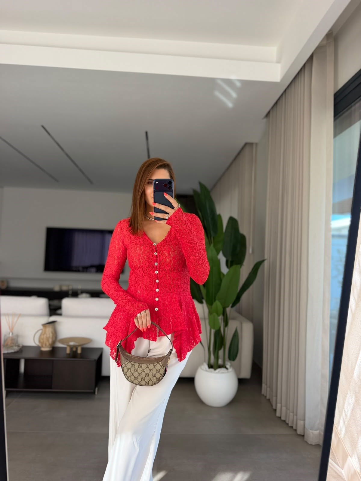 Kırmızı  Violetta Dantel Peplum Hırka