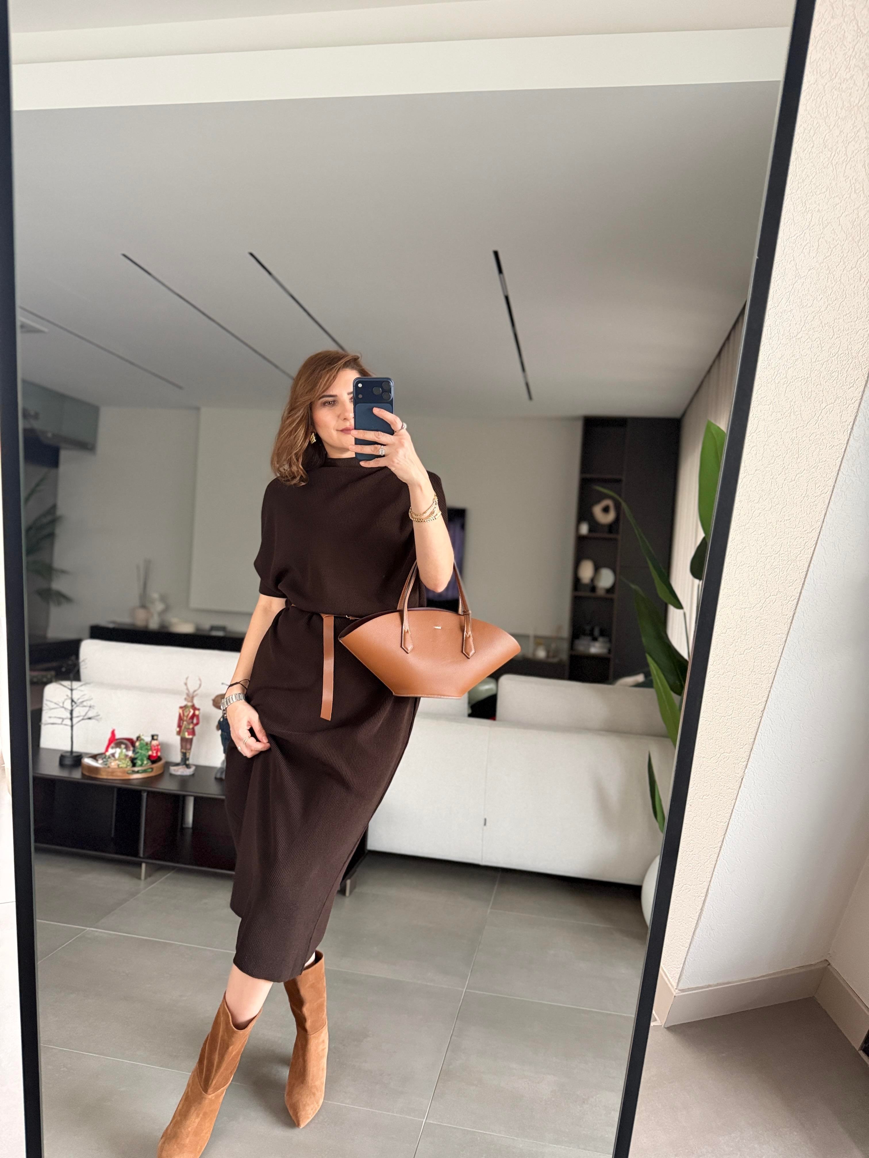 Kısa Kollu Triko Kemerli Elbise