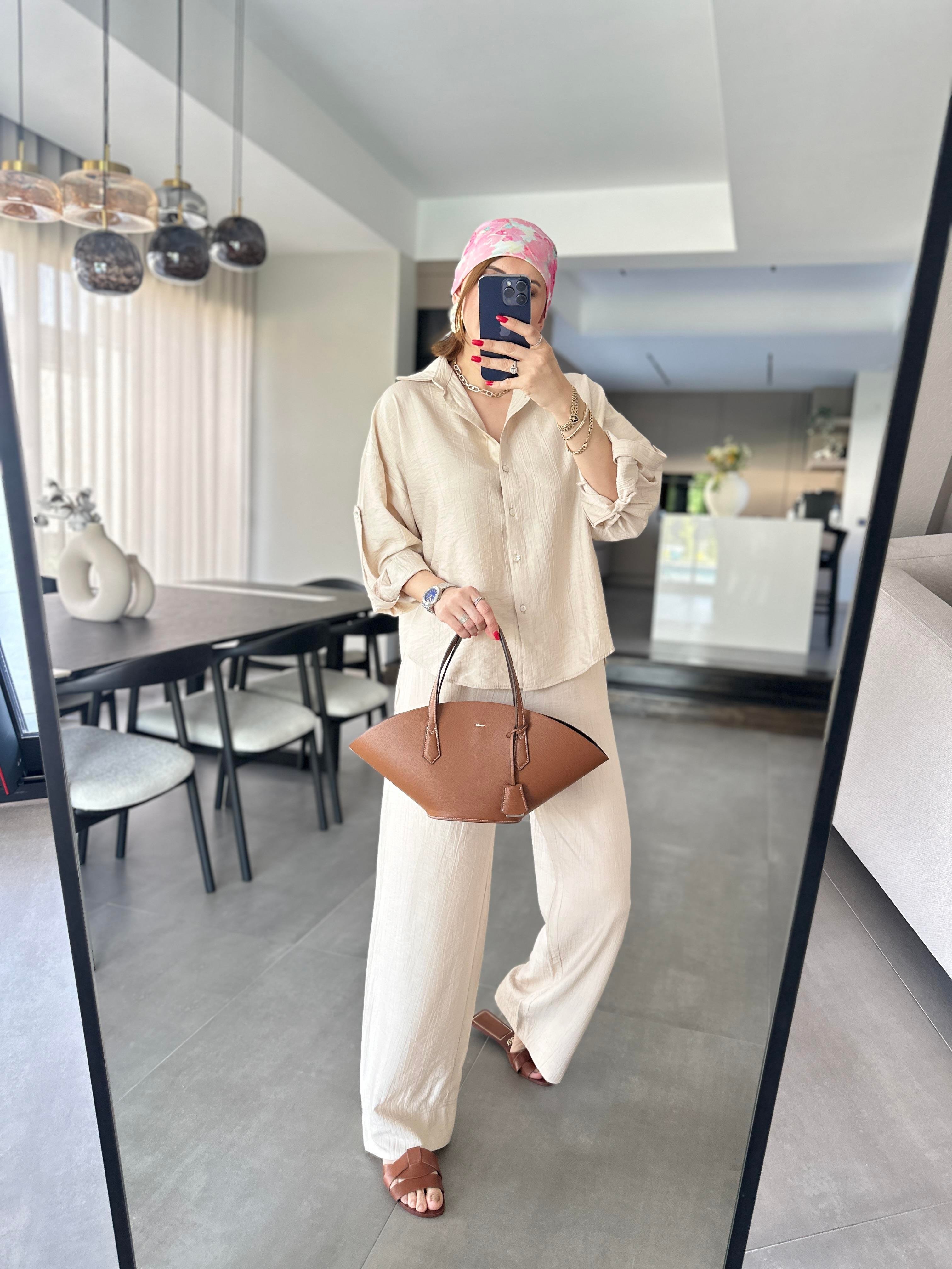 Kol Katlamalı Gömlek Takım