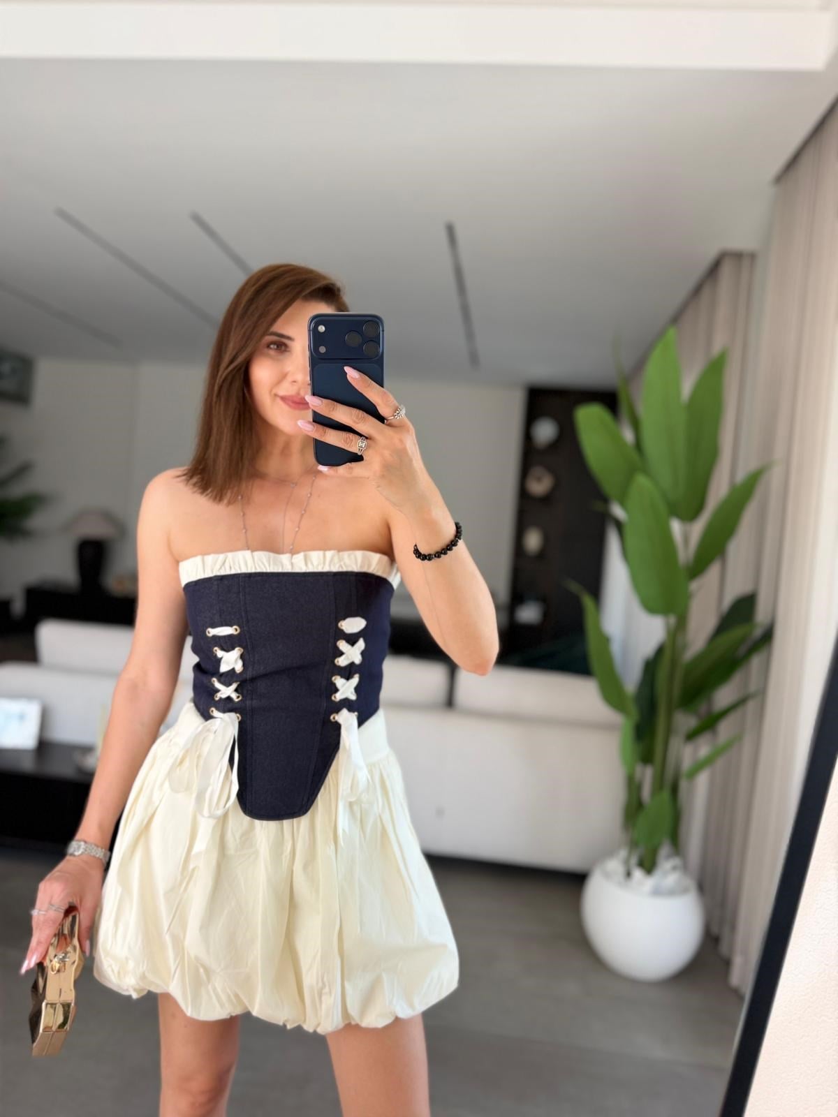Kurdele Korse Balon Etek Takım