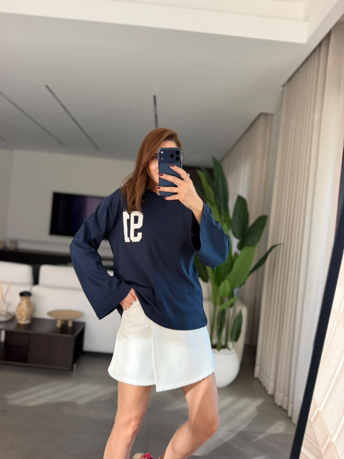 Lacivert  91 Baskılı Sweatshırt