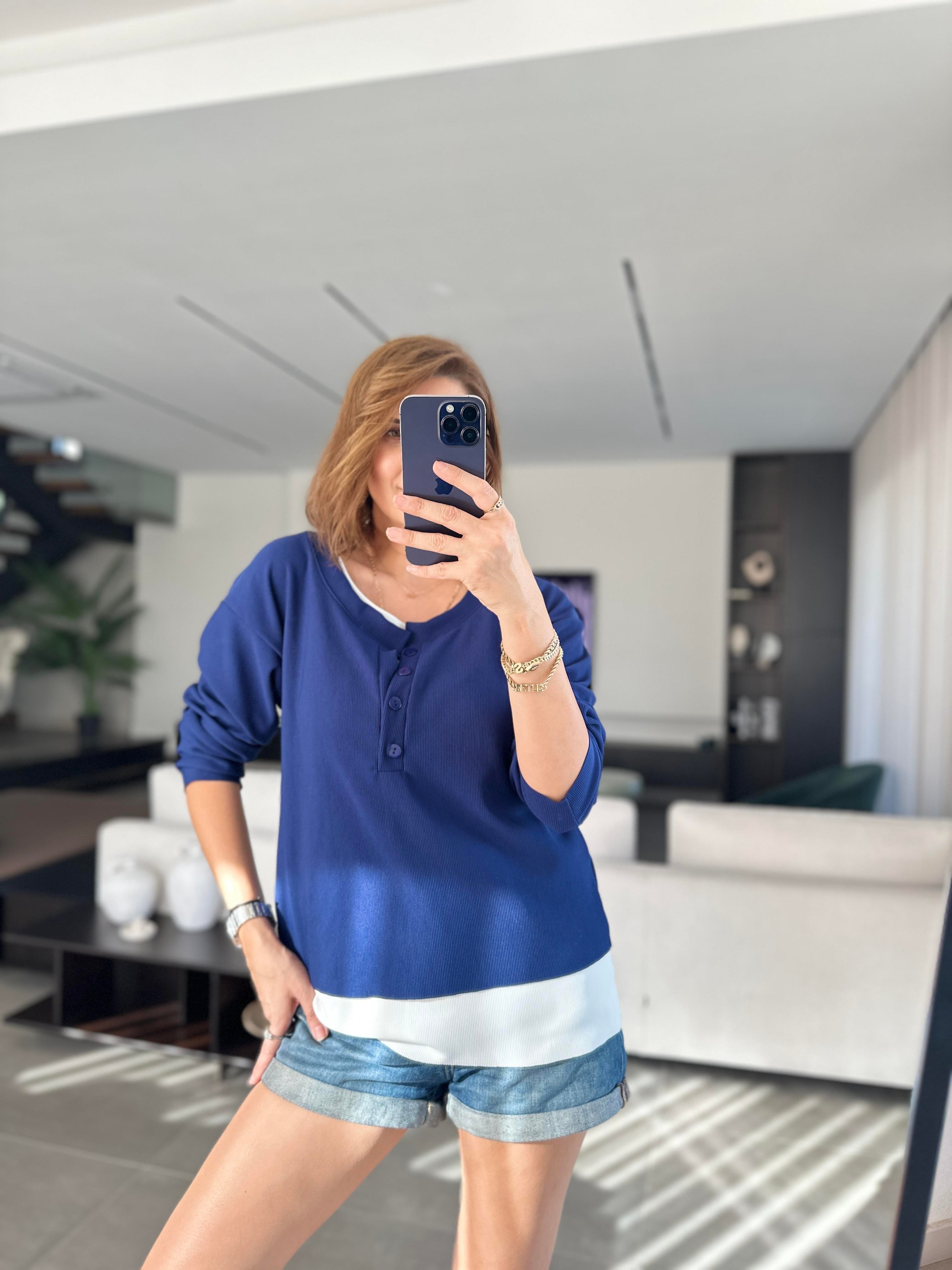 Lacivert Atletli Fitilli Bluz