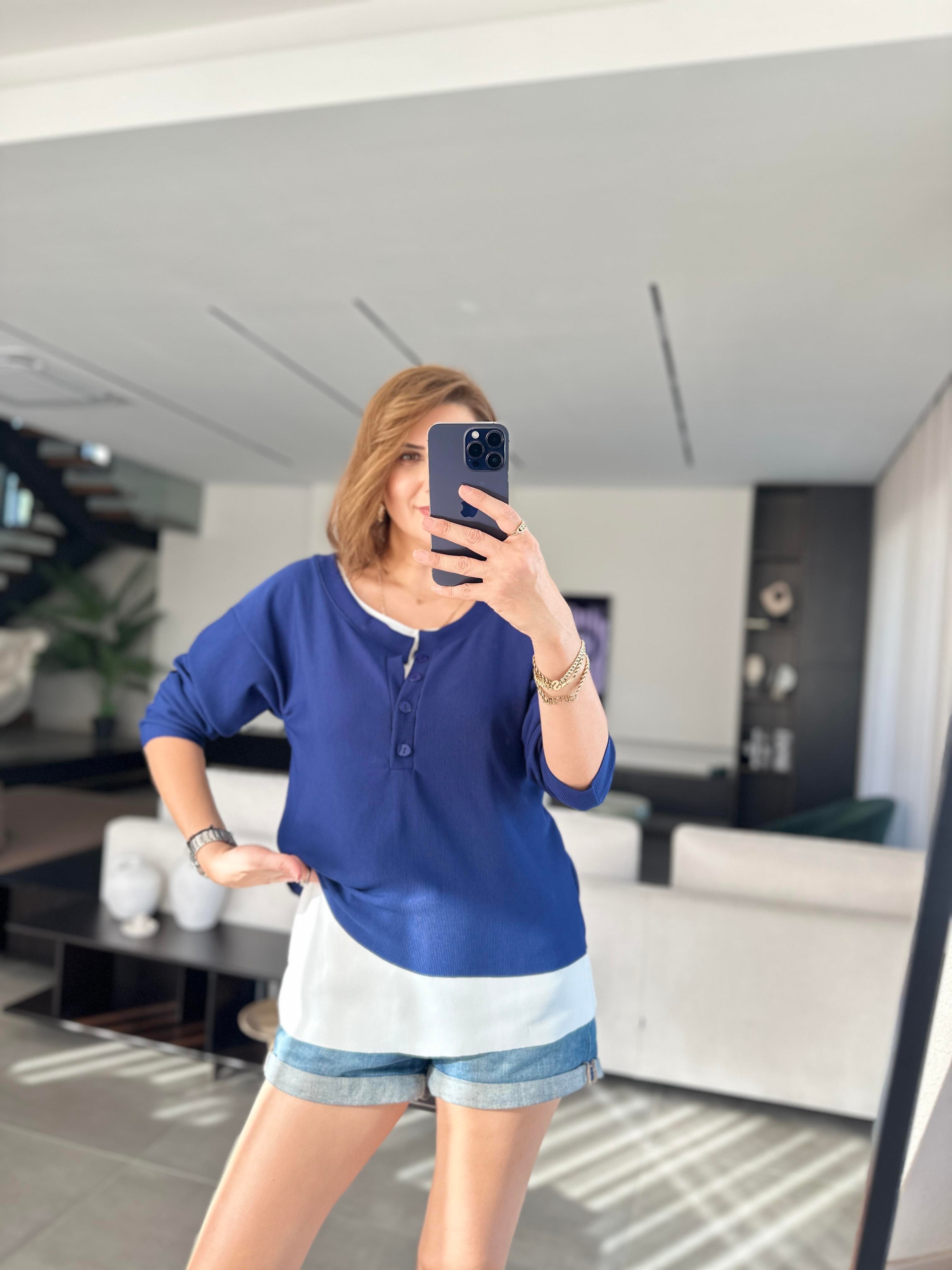 Lacivert Atletli Fitilli Bluz