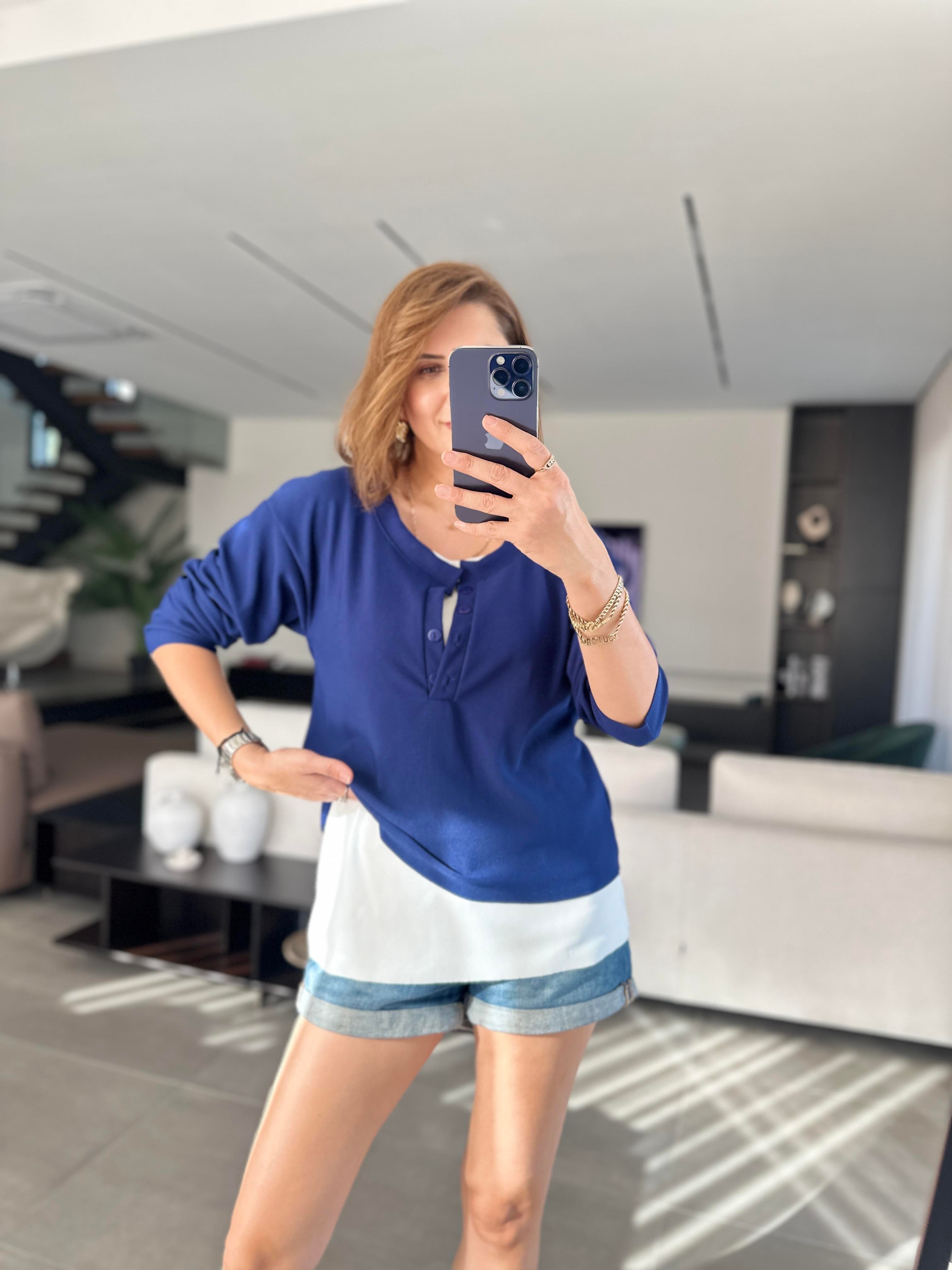 Lacivert Atletli Fitilli Bluz