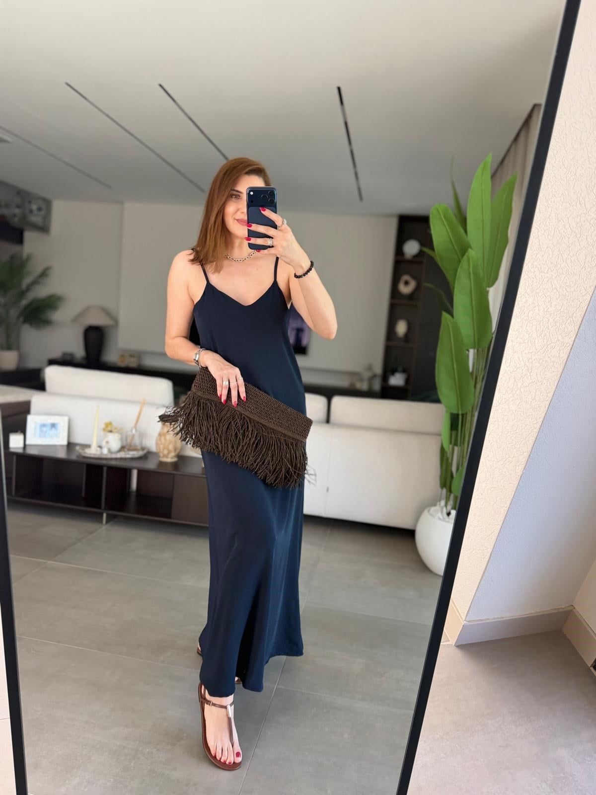 Lacivert Ayarlanabilir İp Askılı Ayrobin Elbise