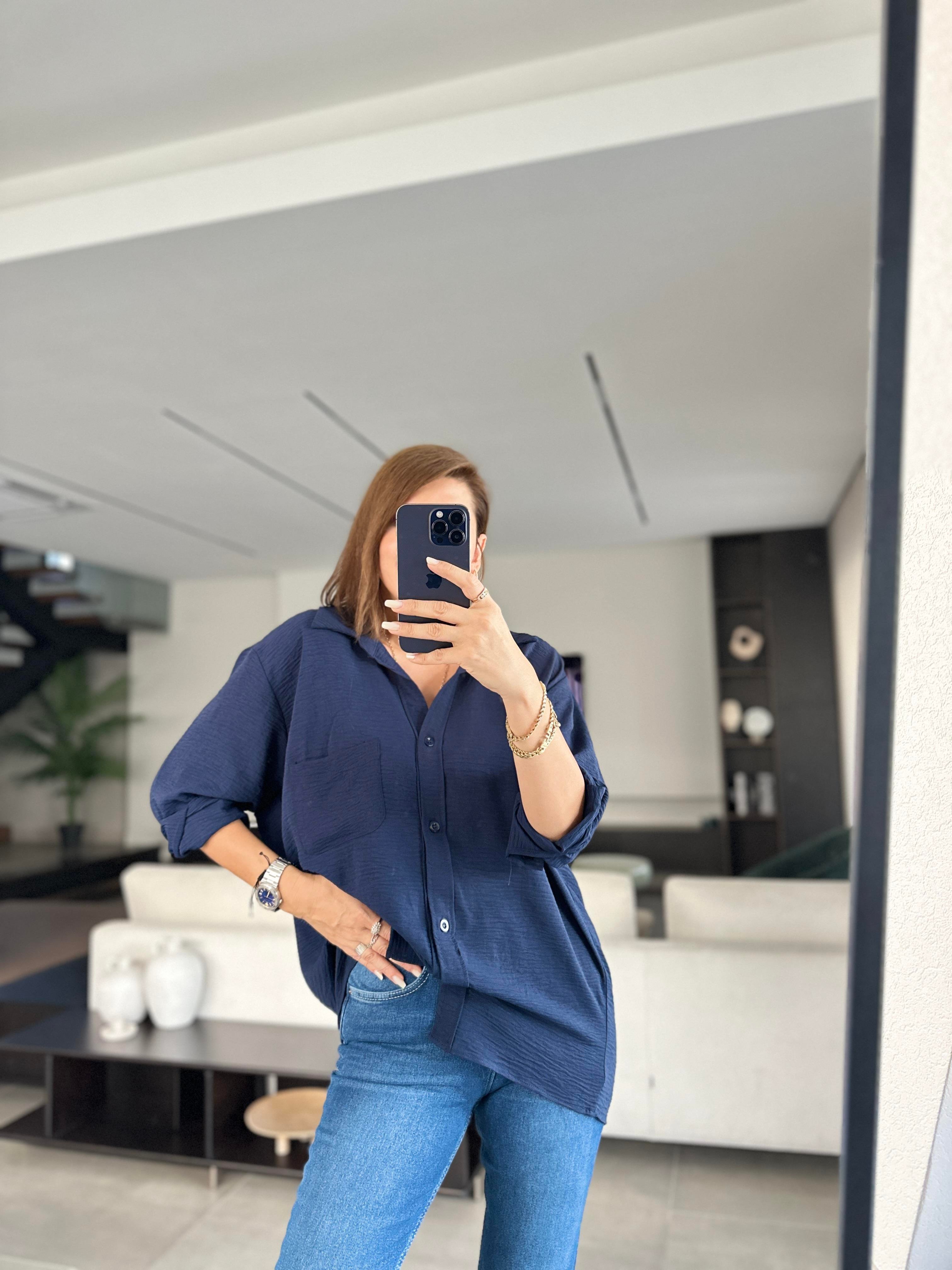 Lacivert Ayrobin Salaş Gömlek