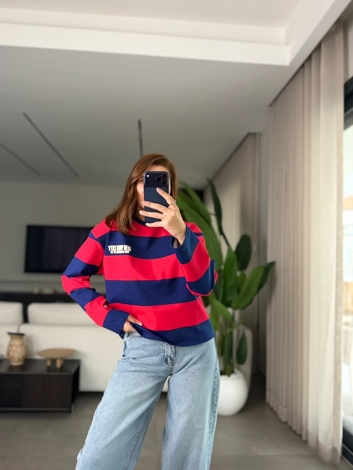 Lacivert Baskılı NY Sweatshırt