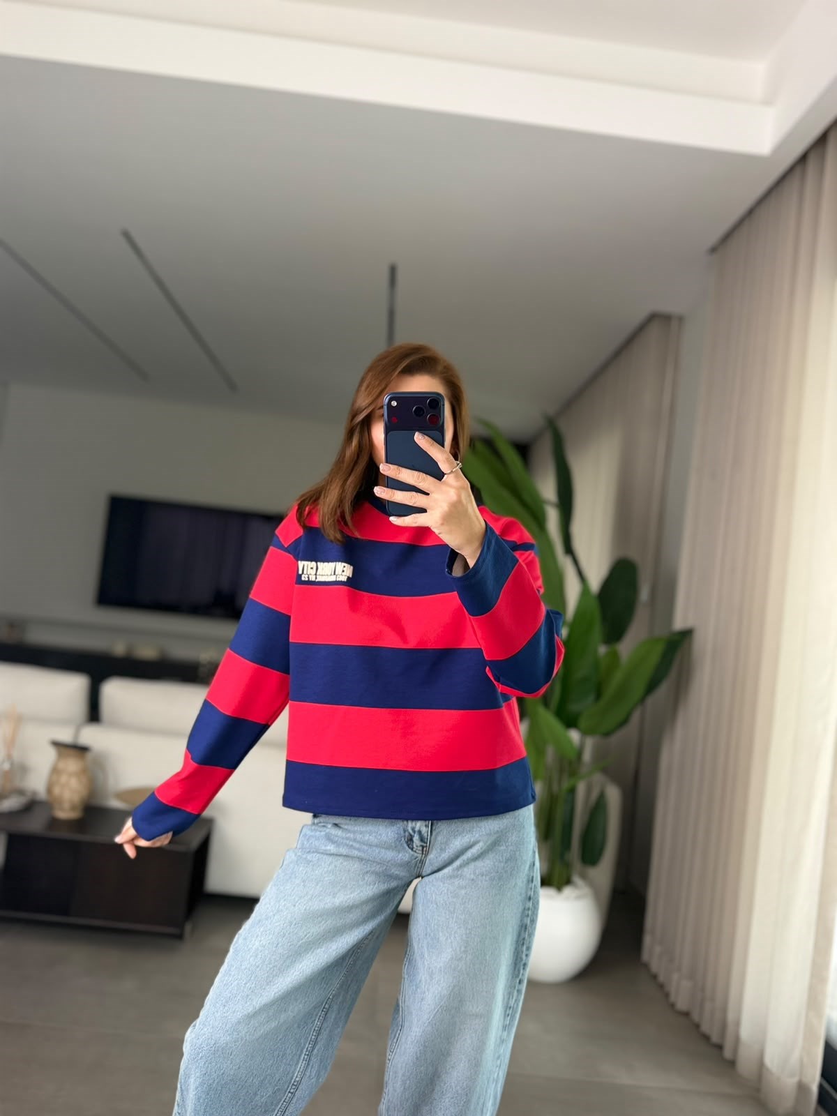 Lacivert Baskılı NY Sweatshırt