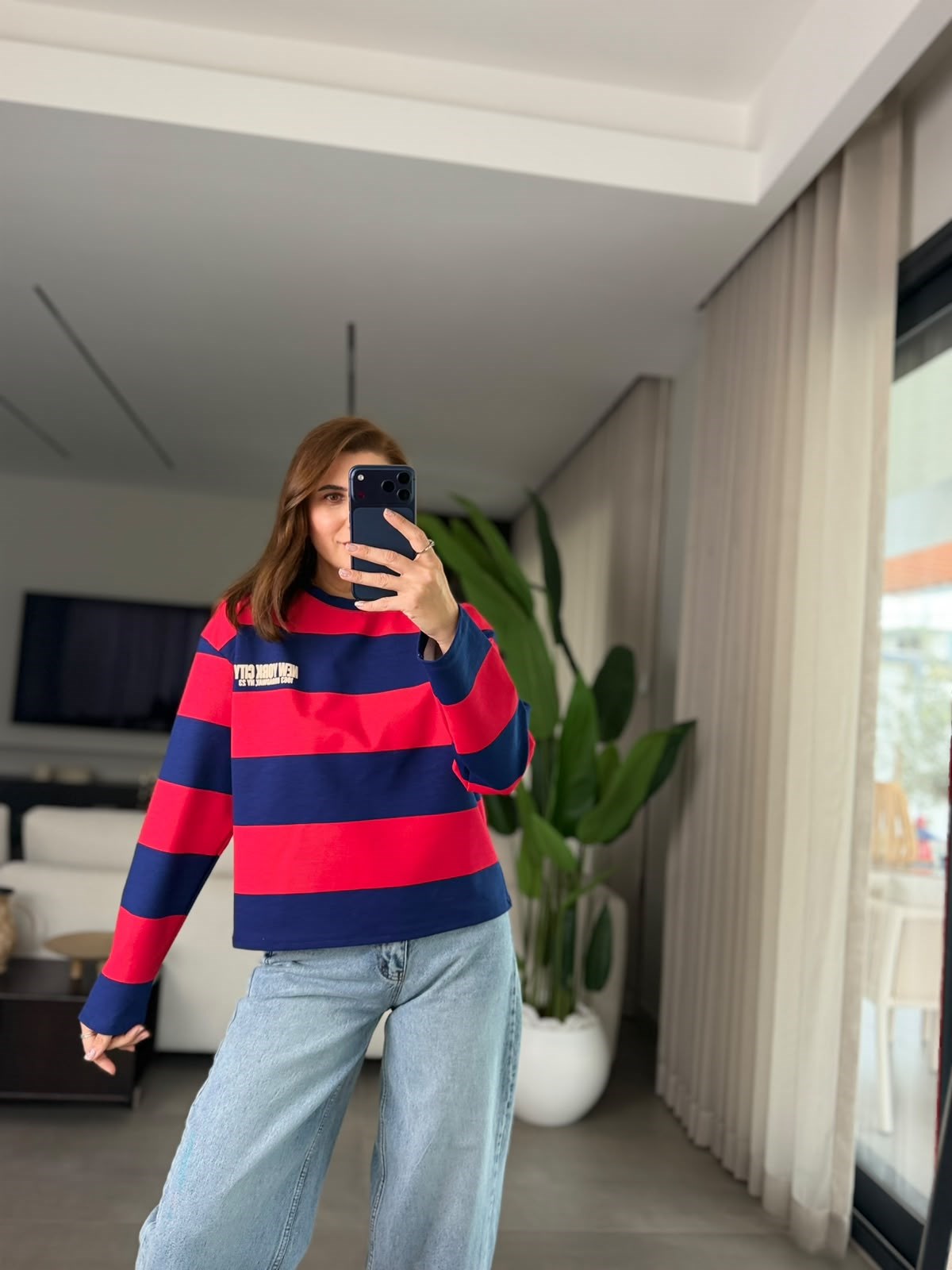 Lacivert Baskılı NY Sweatshırt