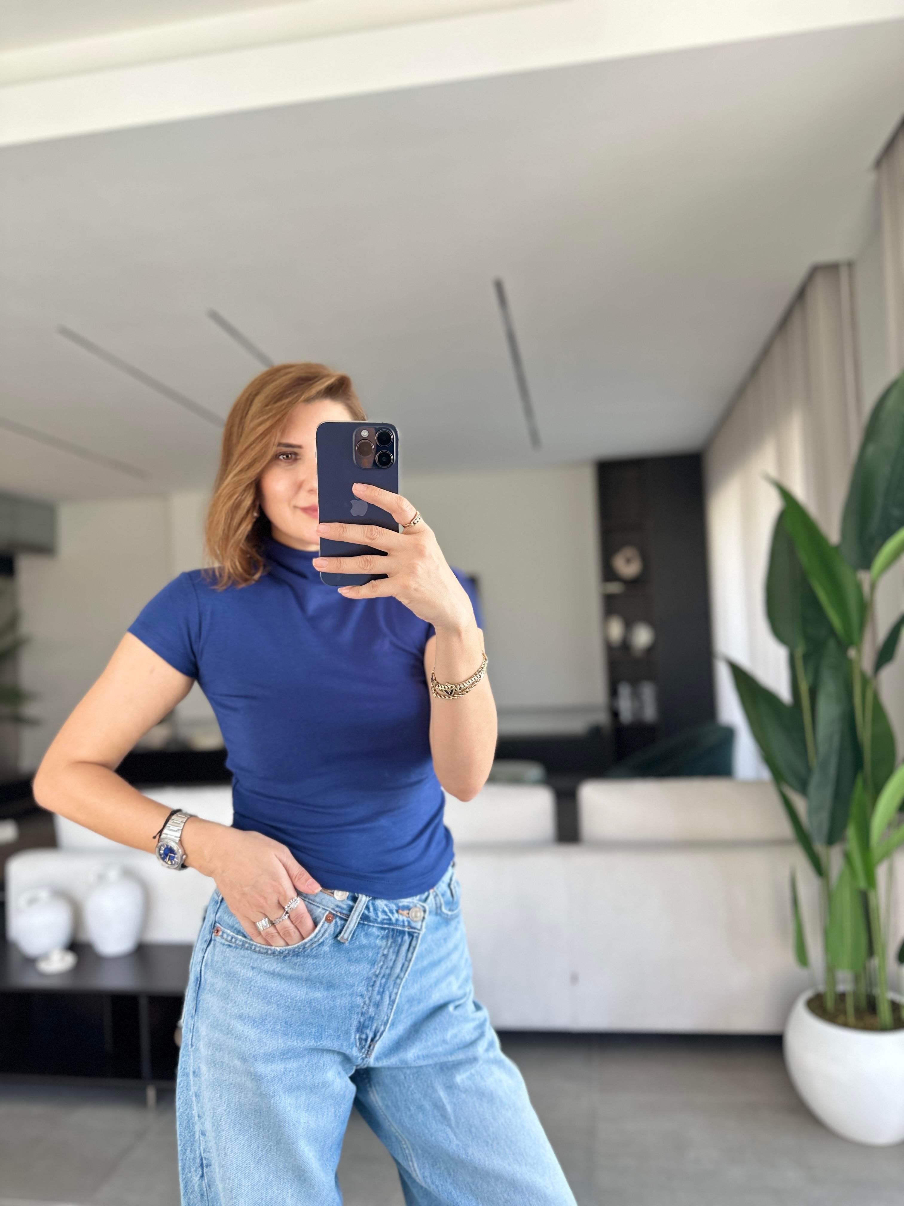 Lacivert Bebe Kol Basic T-shirt