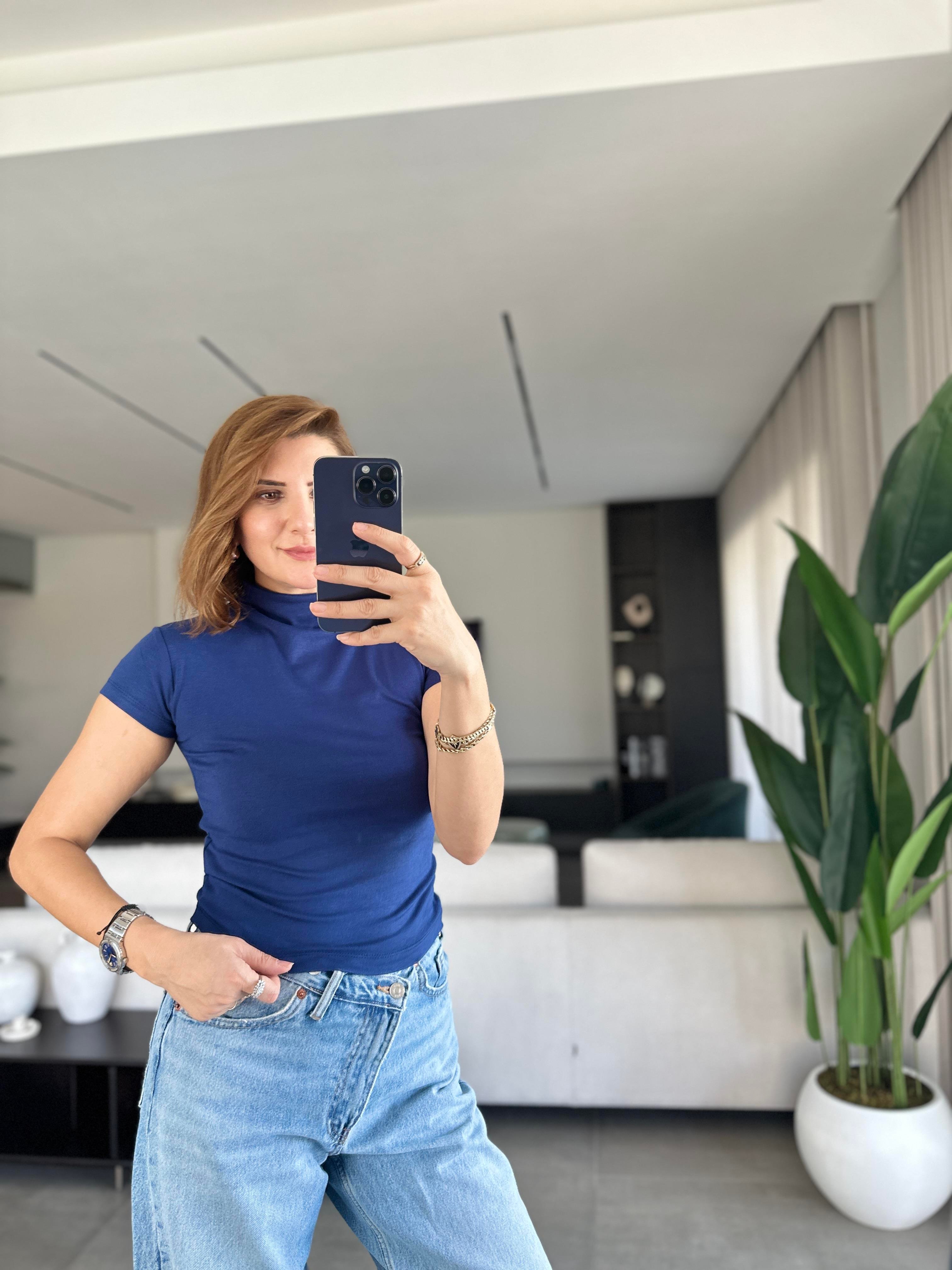 Lacivert Bebe Kol Basic T-shirt