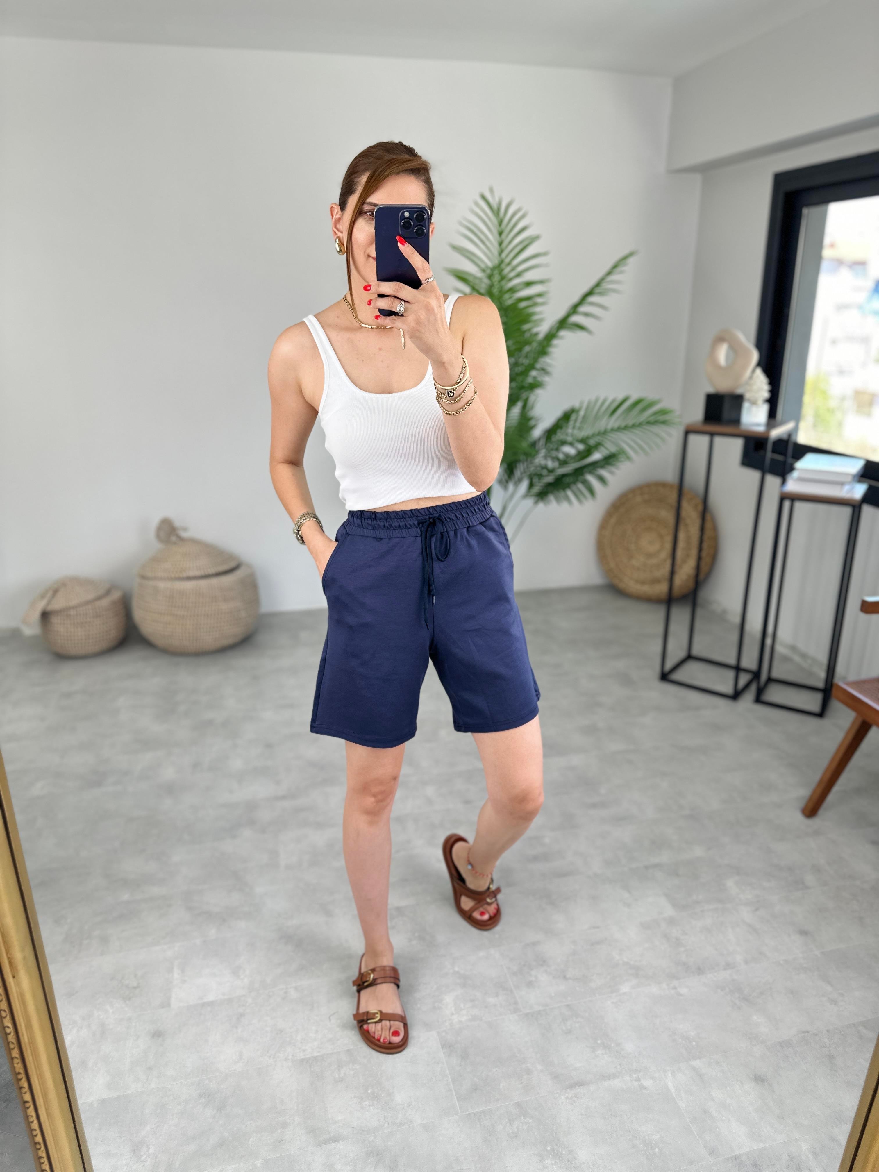 LACİVERT BEL LASTİKLİ MODAL ŞORT