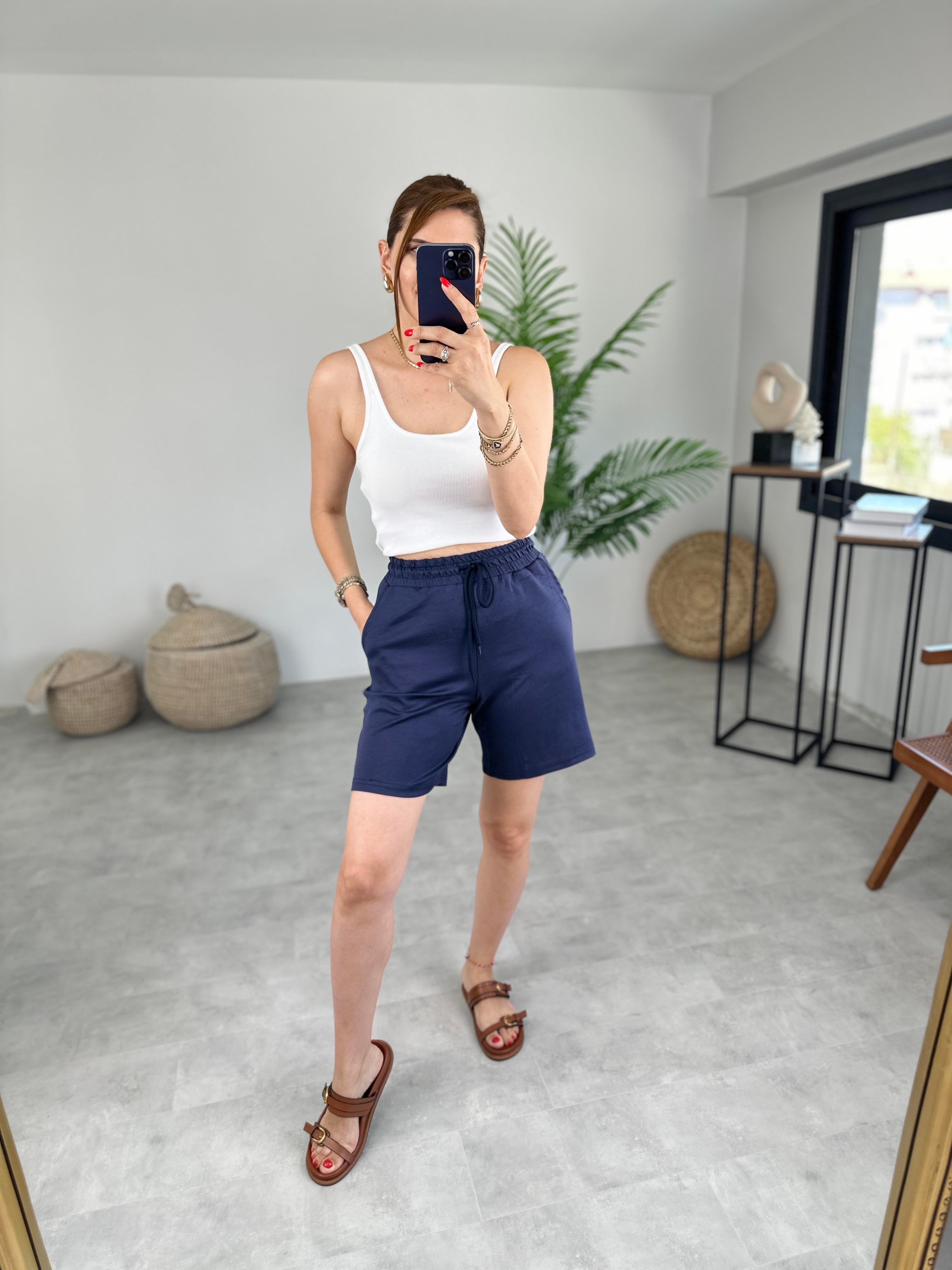 LACİVERT BEL LASTİKLİ MODAL ŞORT