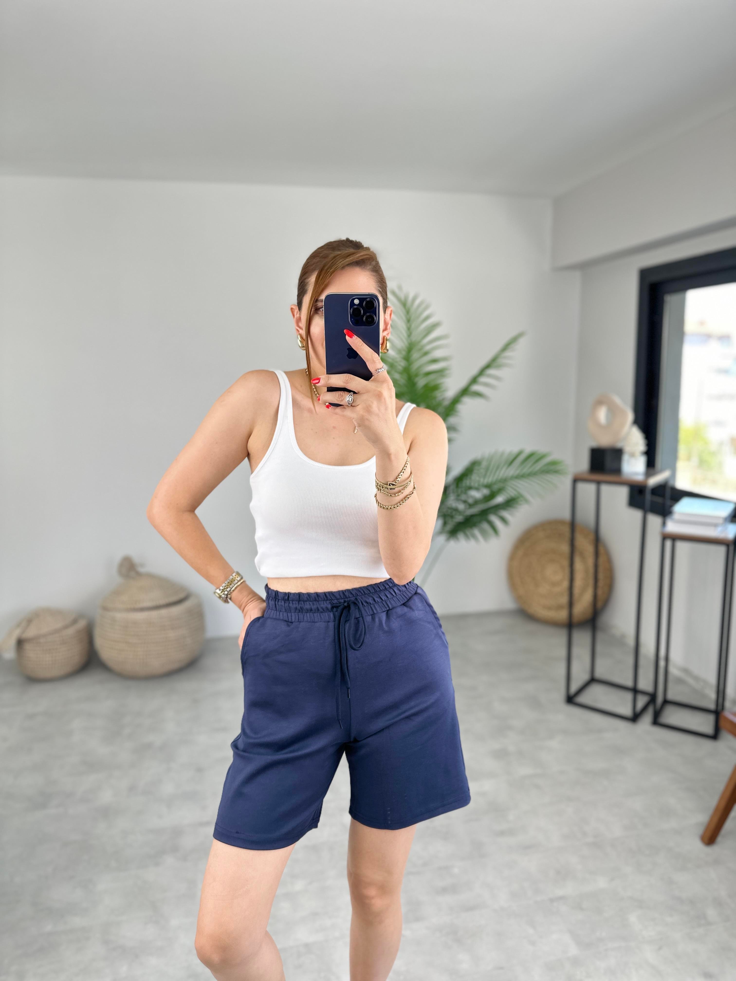 LACİVERT BEL LASTİKLİ MODAL ŞORT