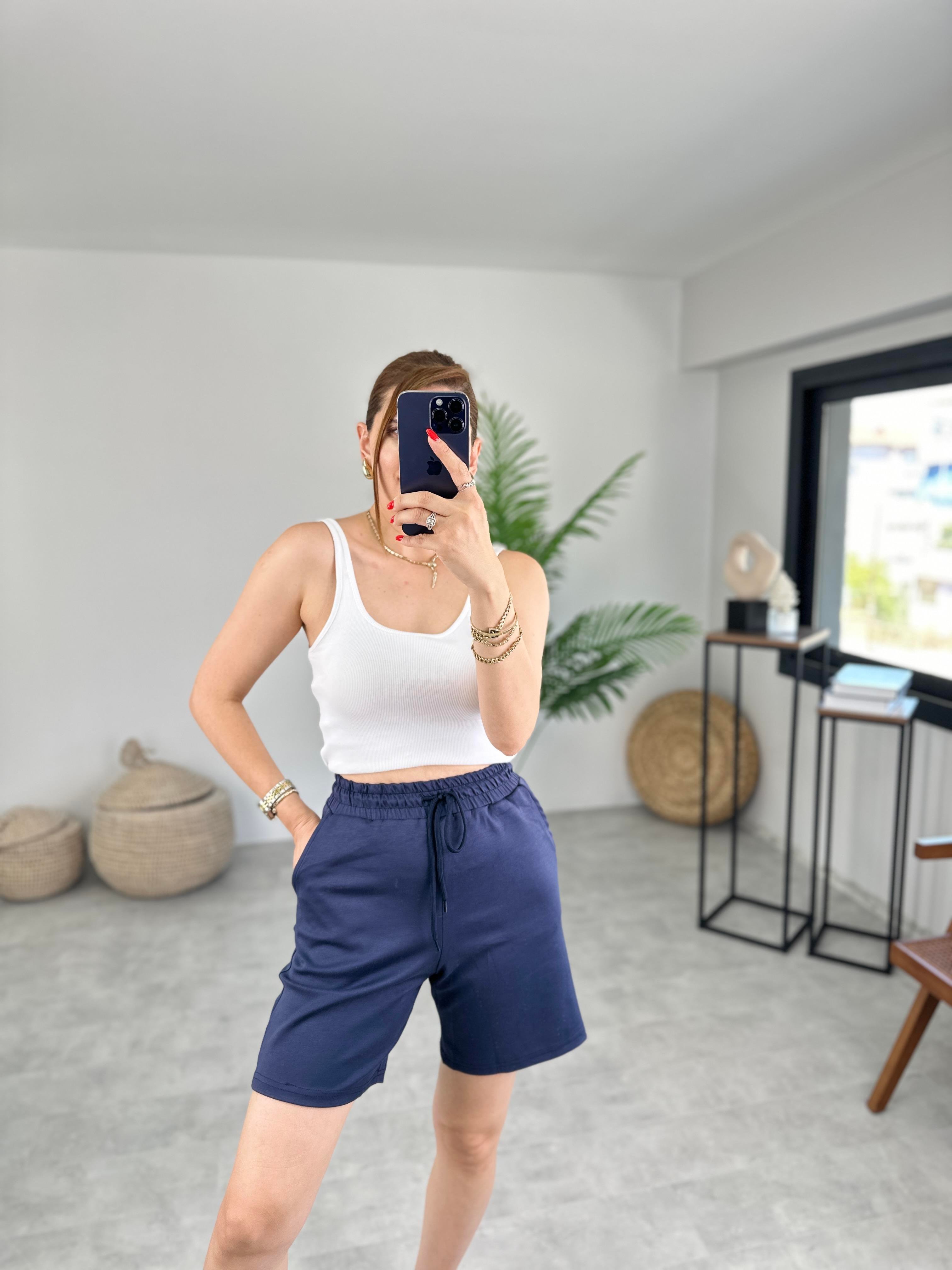LACİVERT BEL LASTİKLİ MODAL ŞORT
