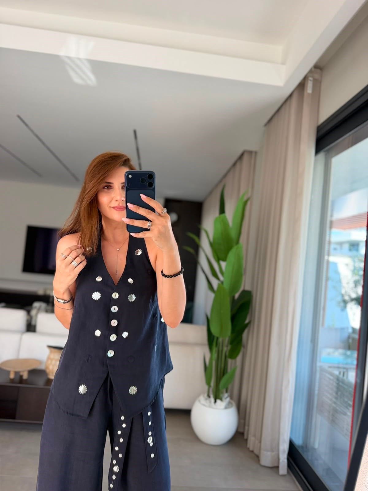 Lacivert Boyundan Bağlamalı Pullu Takım