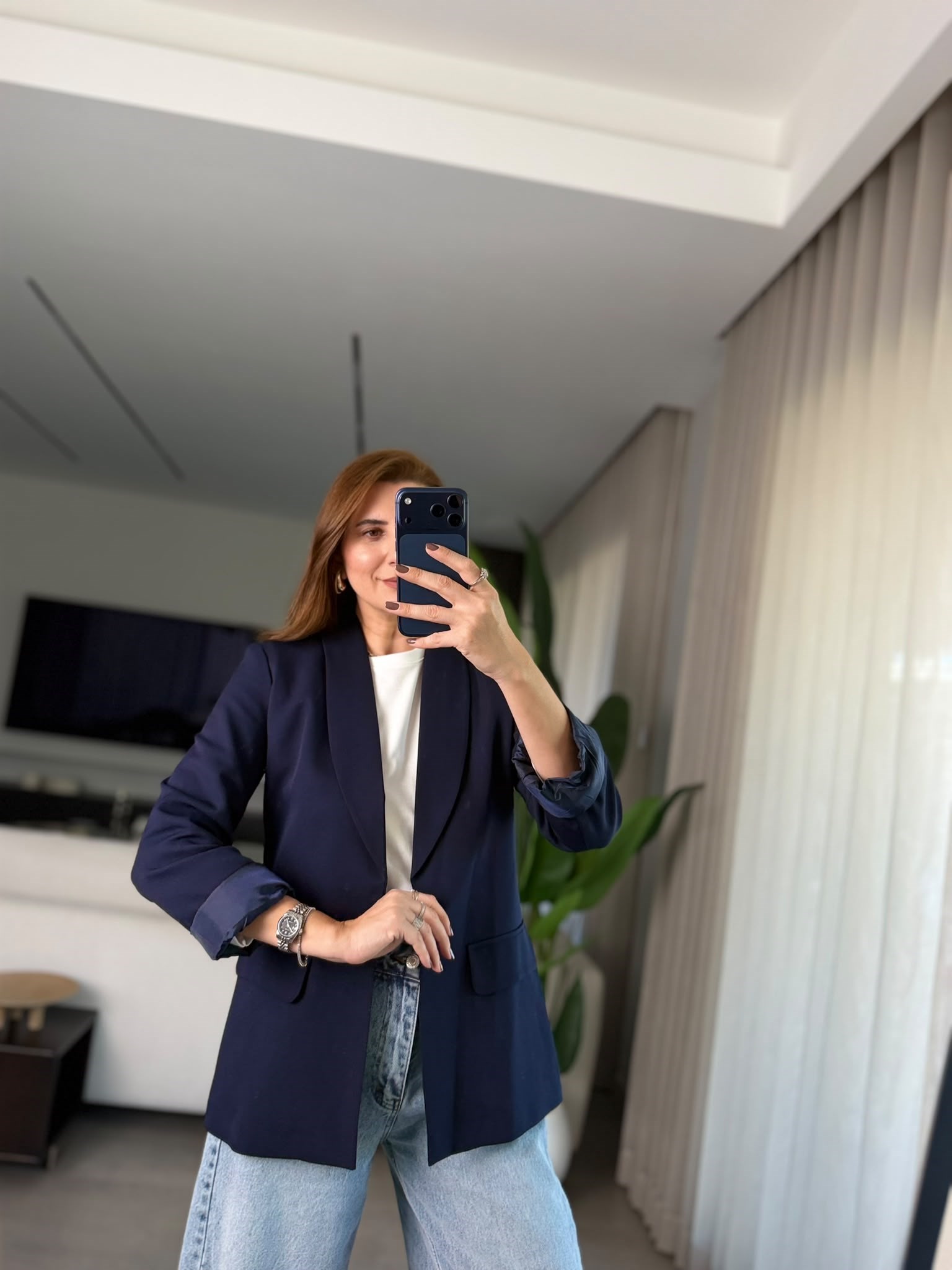 Lacivert Cep Görünümlü Blazer Ceket