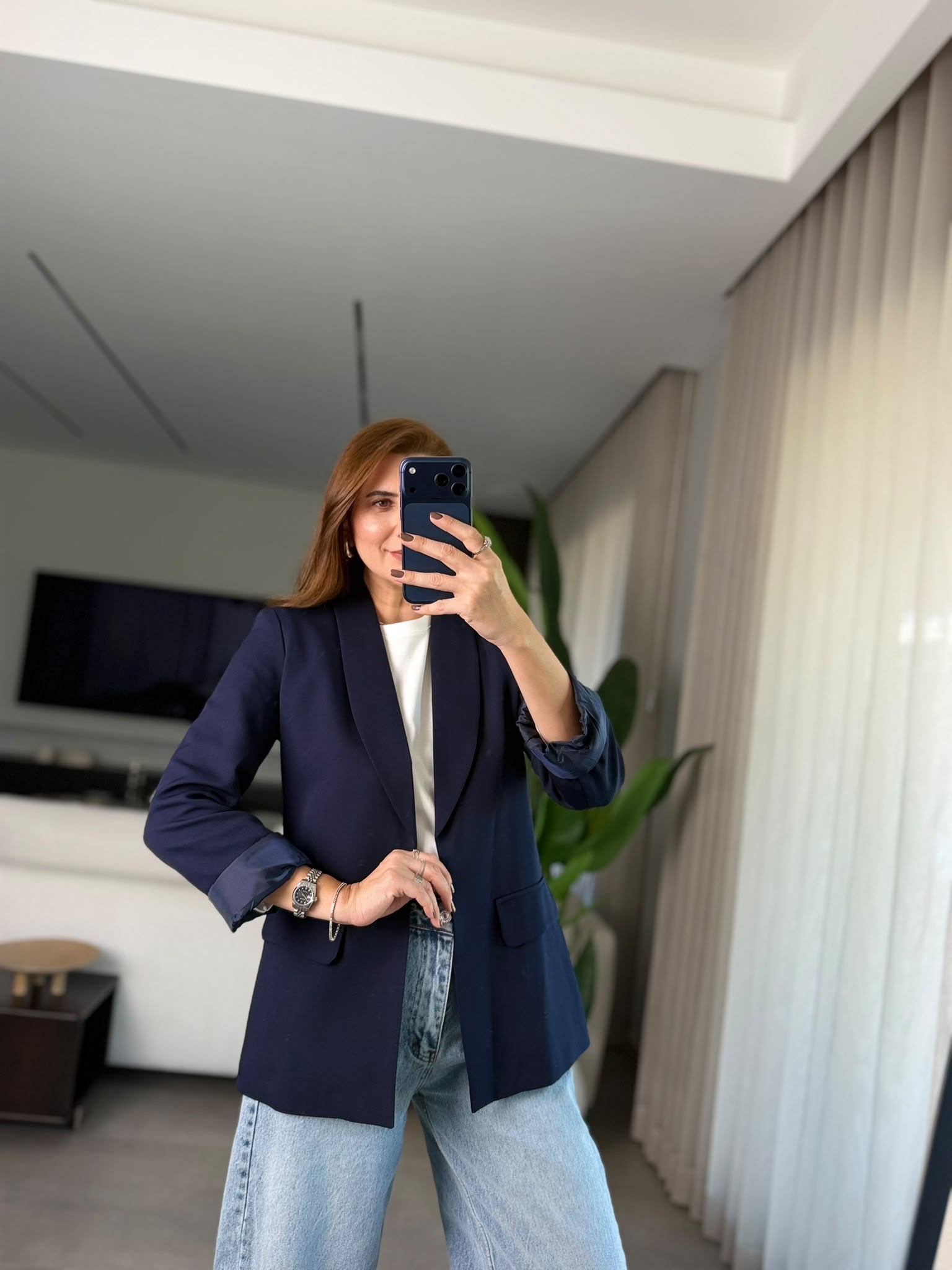 Lacivert Cep Görünümlü Blazer Ceket