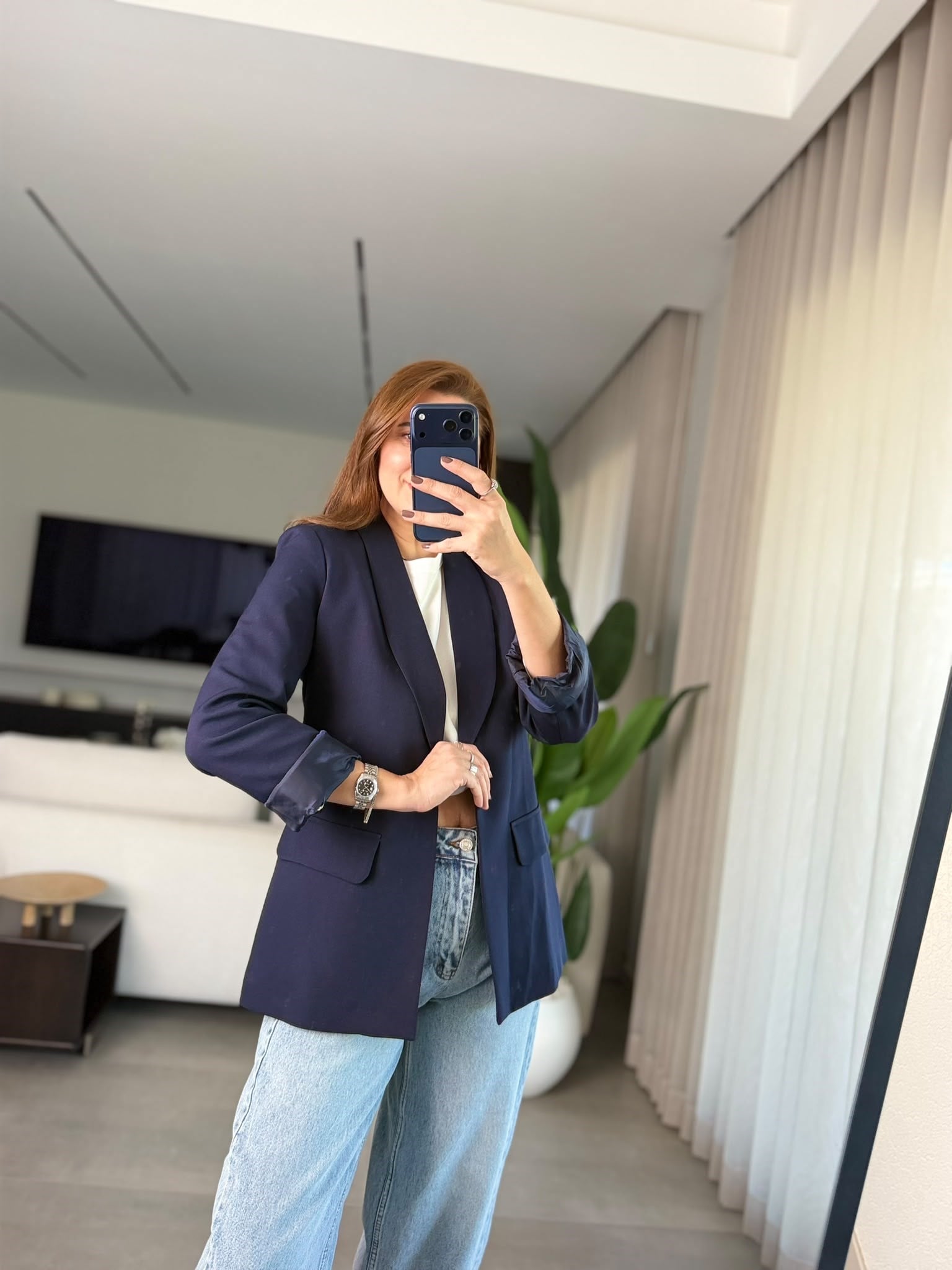 Lacivert Cep Görünümlü Blazer Ceket