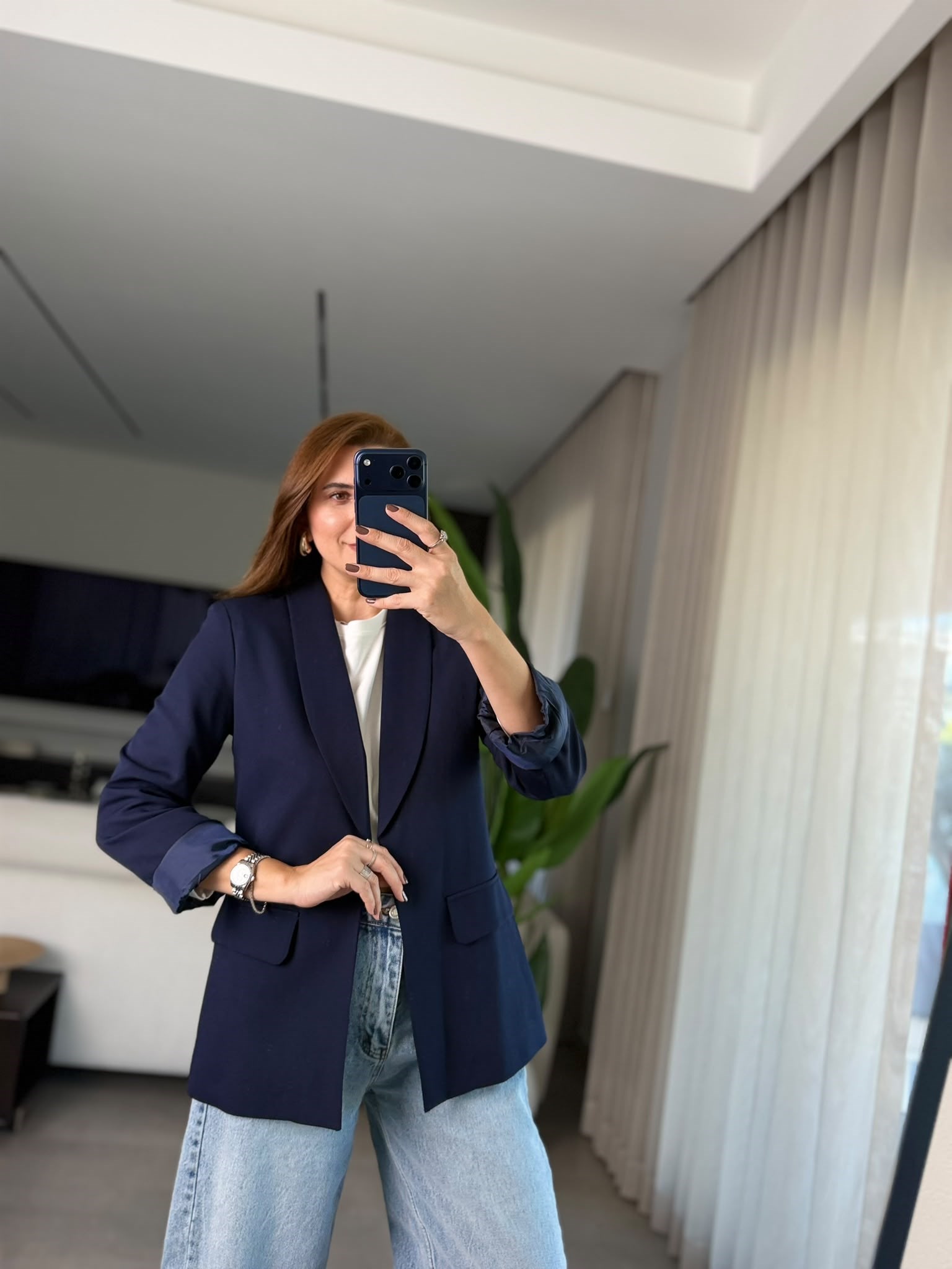 Lacivert Cep Görünümlü Blazer Ceket