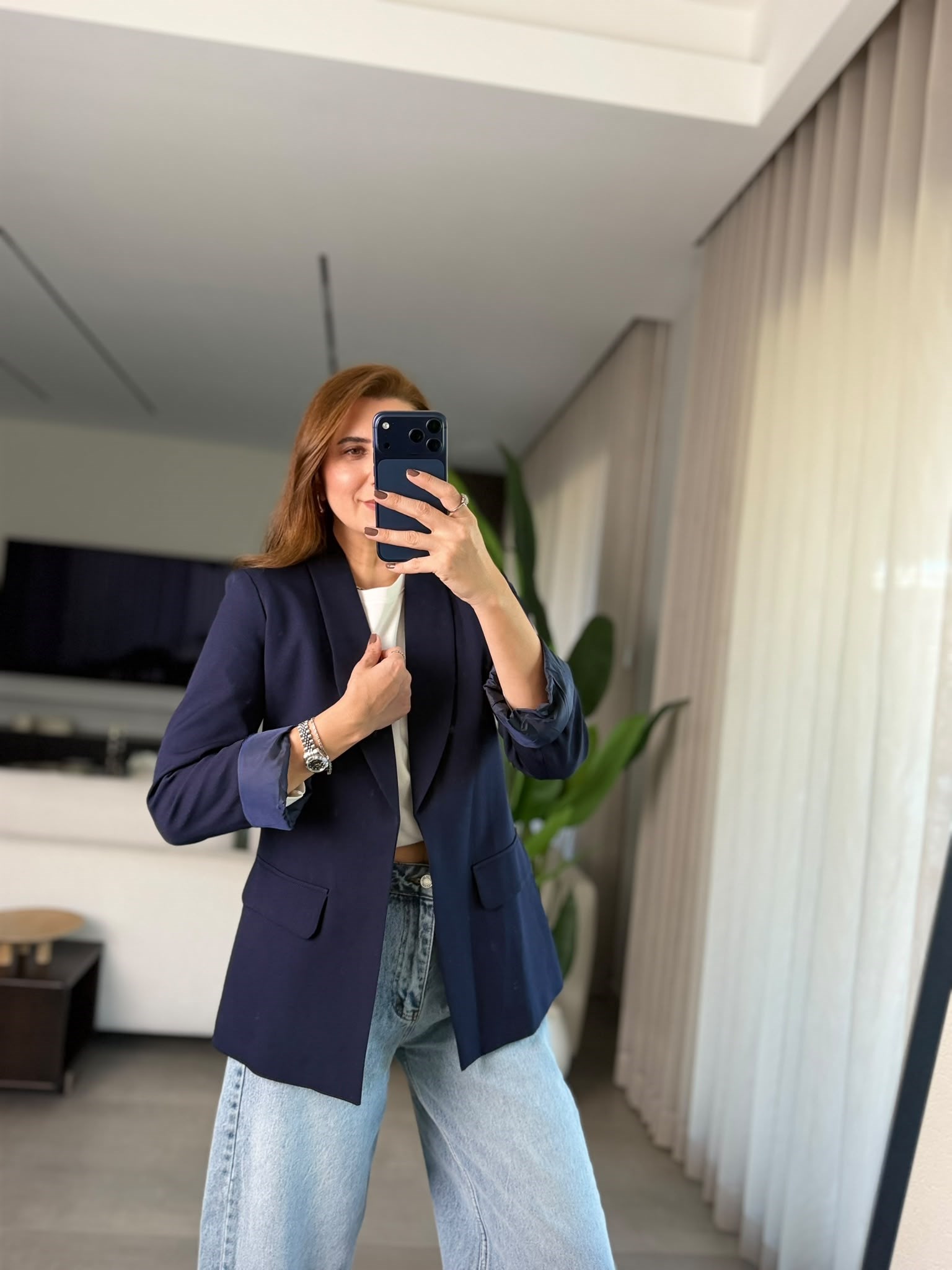 Lacivert Cep Görünümlü Blazer Ceket