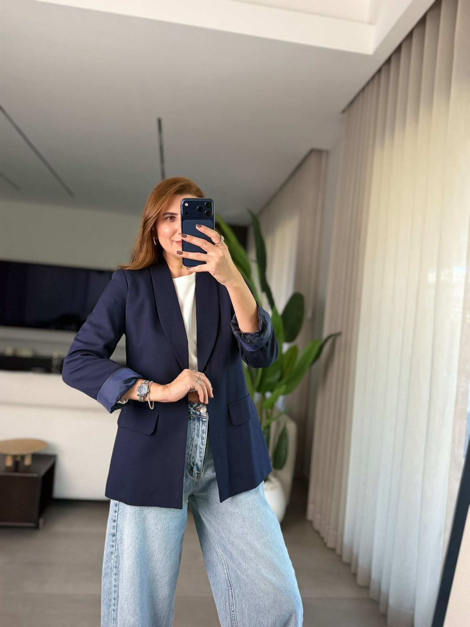 Lacivert Cep Görünümlü Blazer Ceket