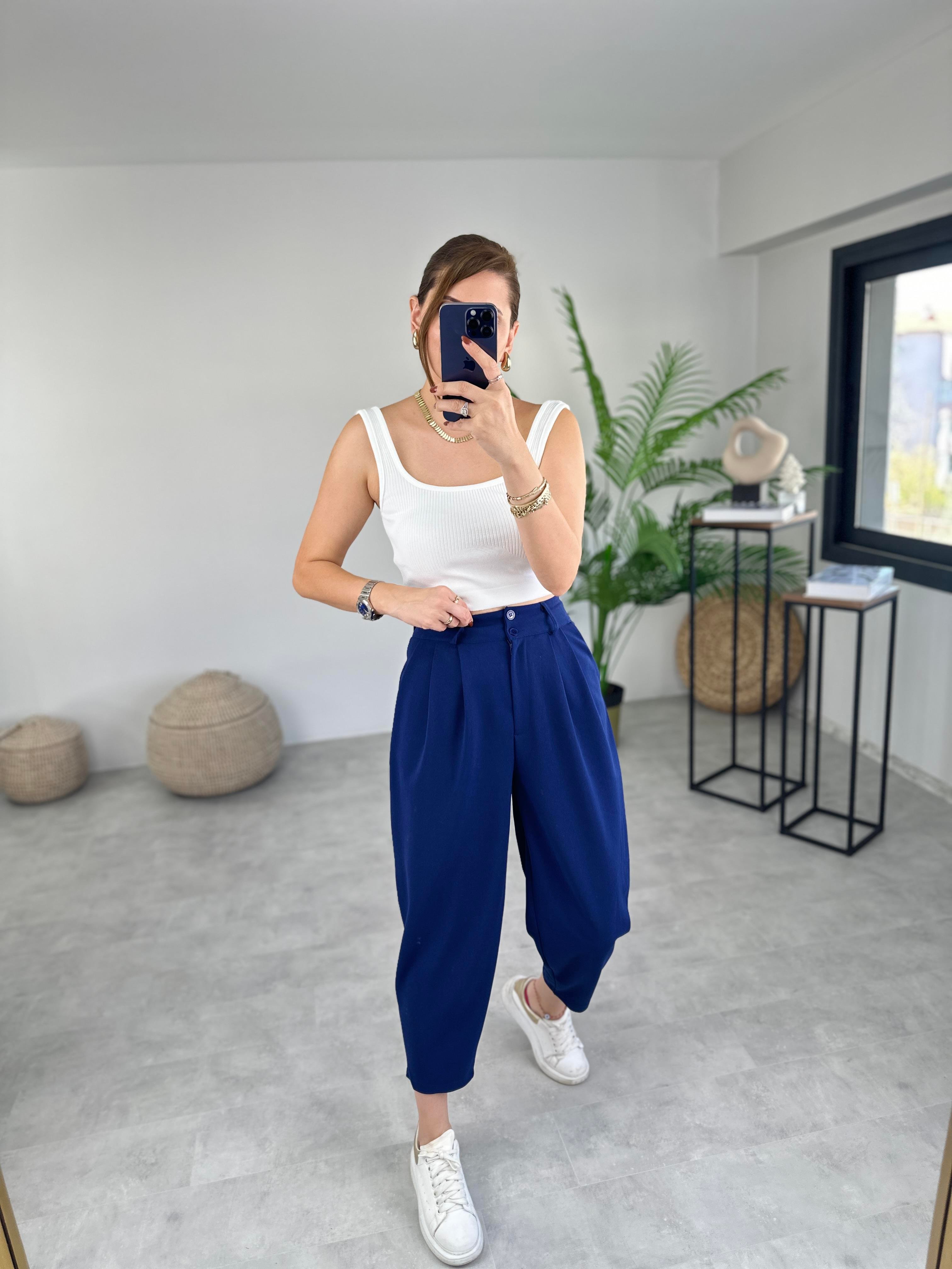LACİVERT ÇİFT DÜĞMELİ BALON PANTOLON