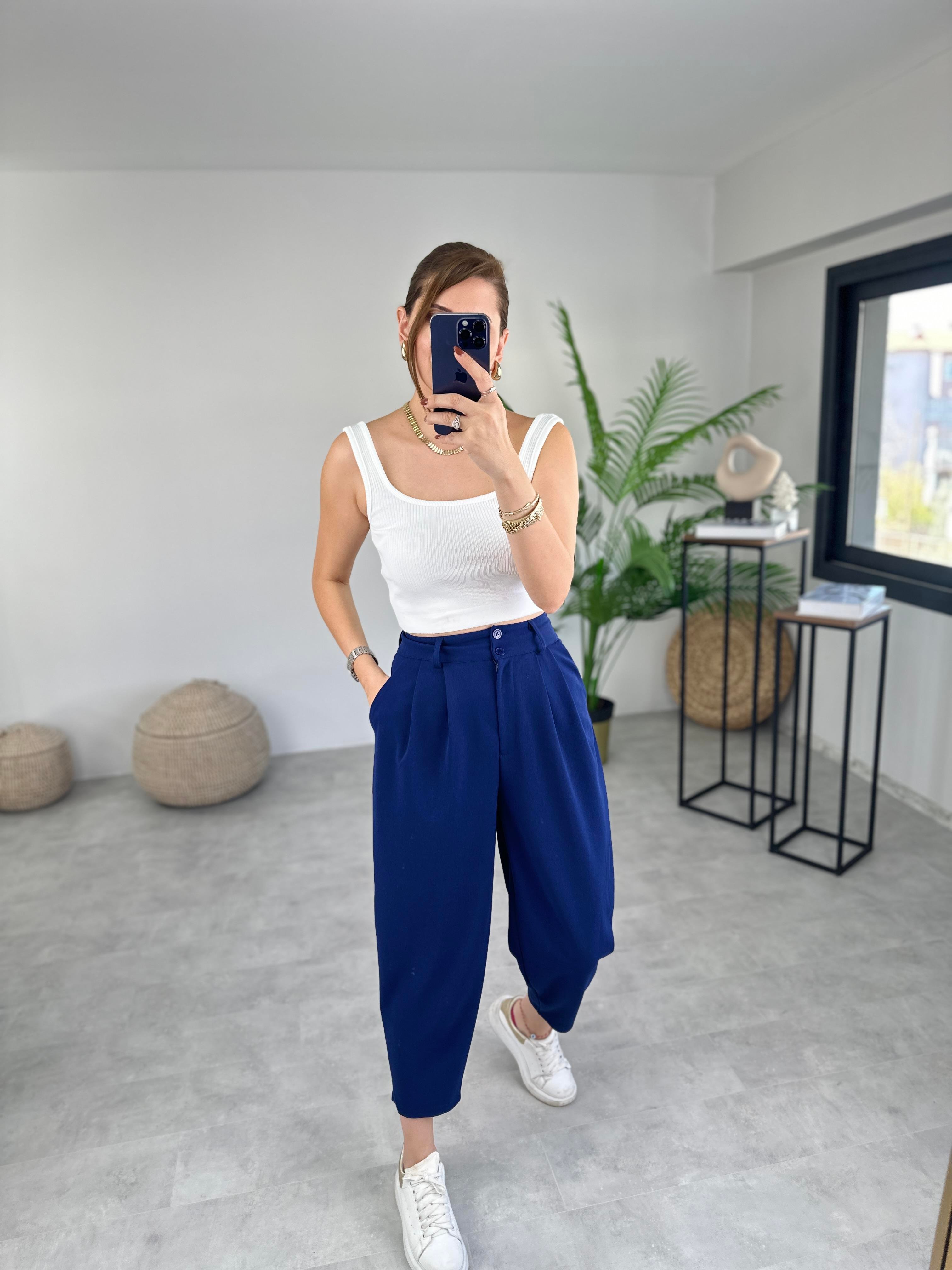 LACİVERT ÇİFT DÜĞMELİ BALON PANTOLON