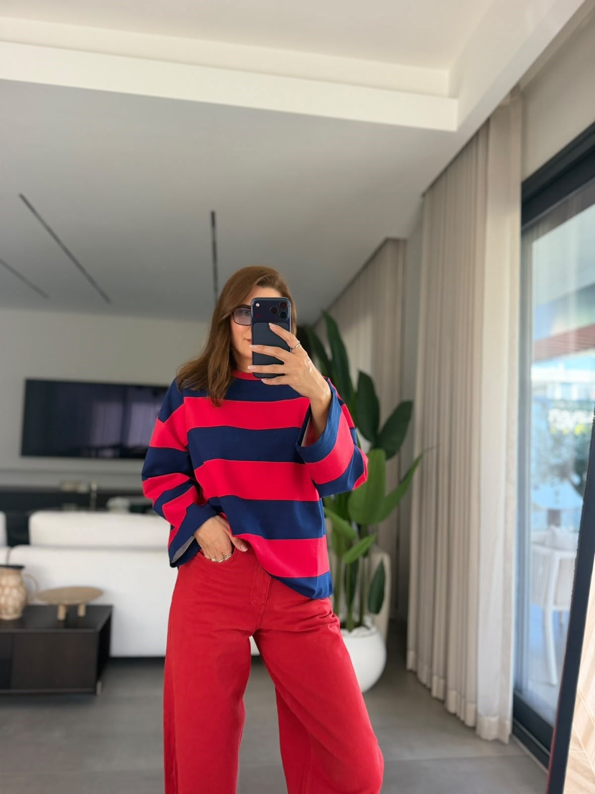 Lacivert  Çizgili Sweatshırt