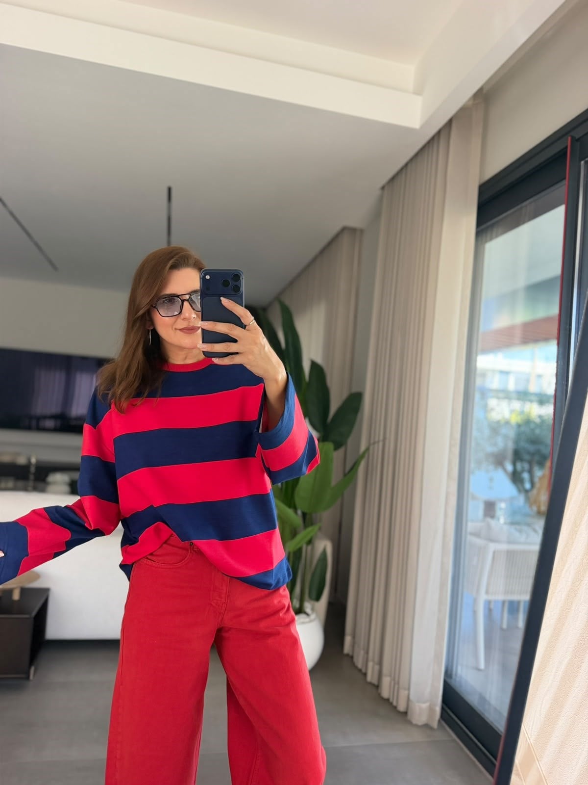 Lacivert  Çizgili Sweatshırt