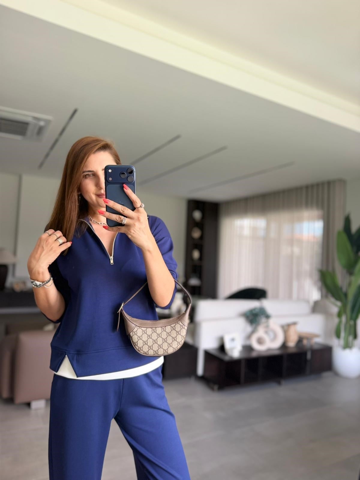 Lacivert Dik Yaka Yarım Fermuar Takım