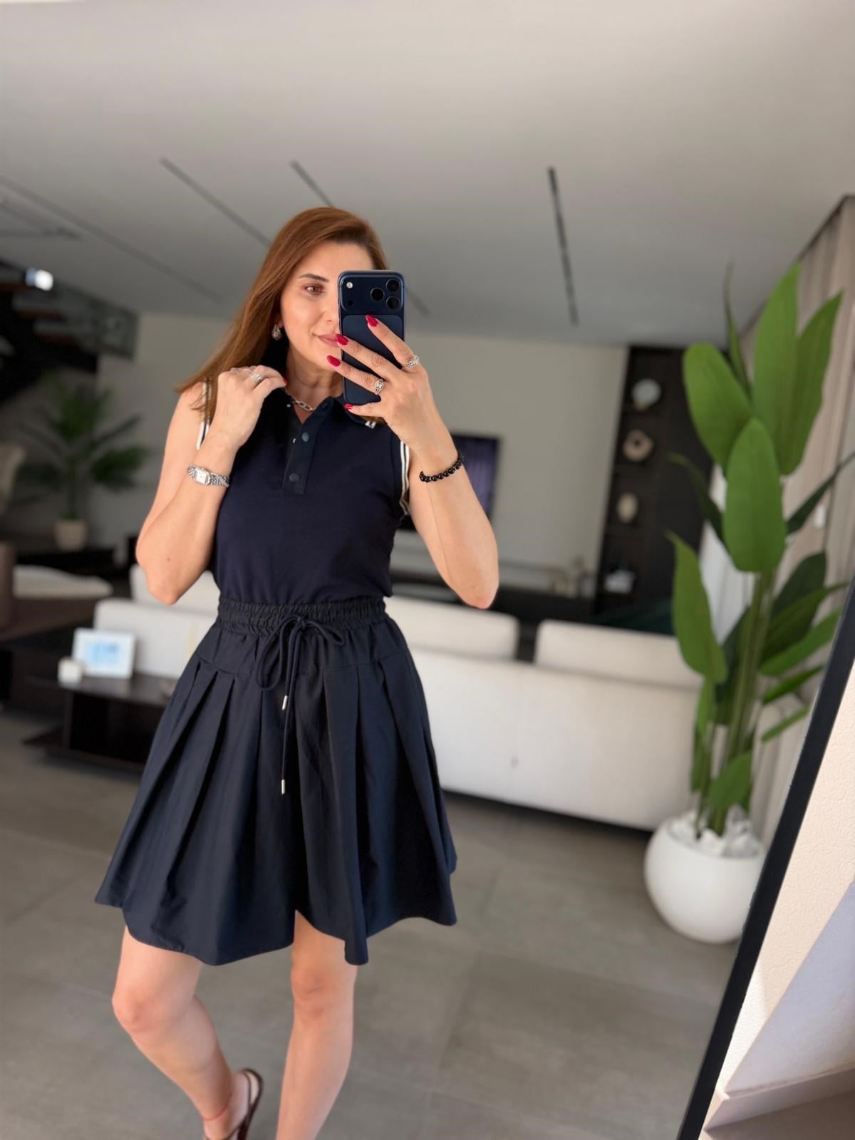 Lacivert Eteği Garnili Polo Yaka Elbise